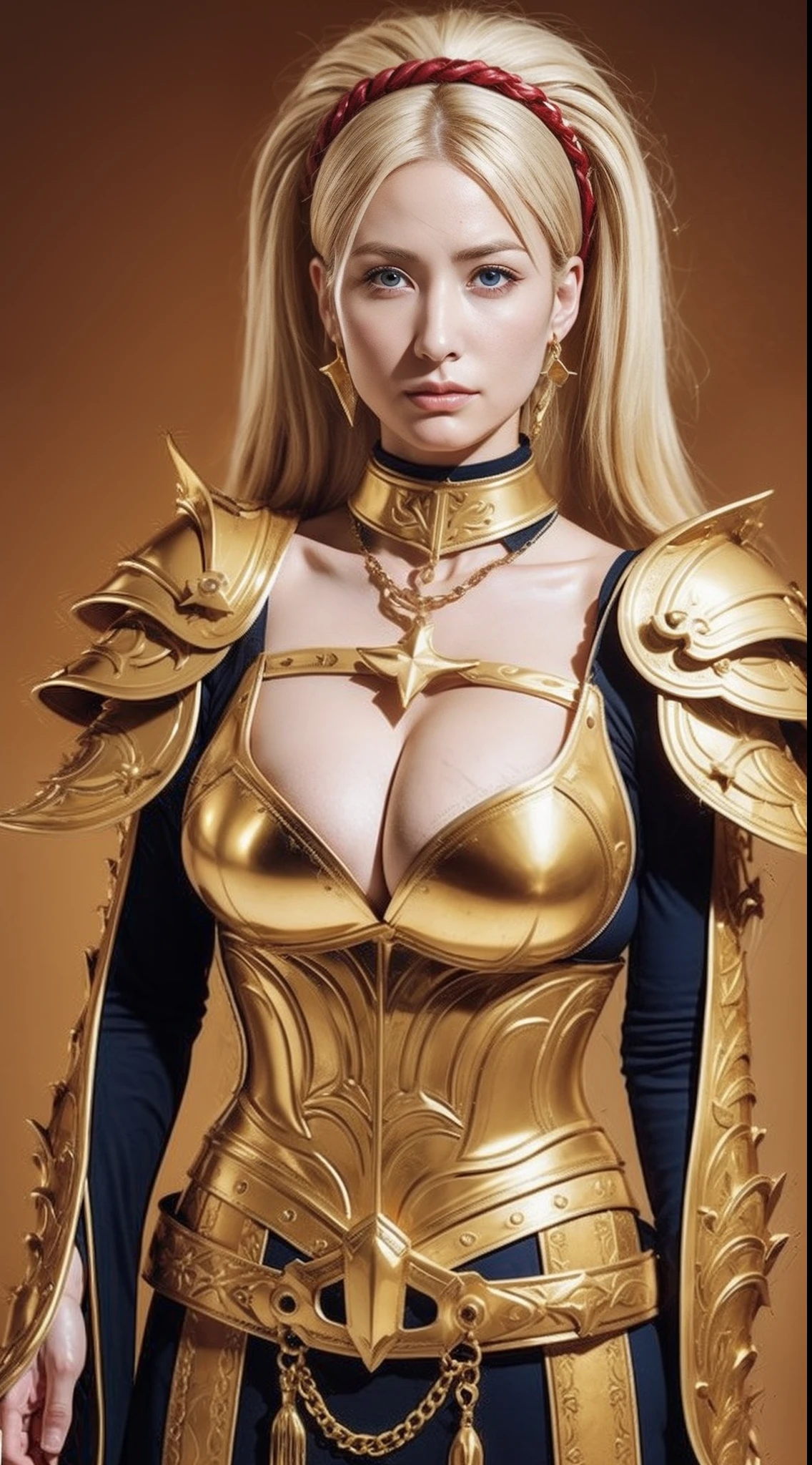 ​masterpiece,top-quality,higher rank,(female pervert_femele:1),(nudde:1.3), (35-year-old female warrior:1.3),、large full breasts,Very big breasts,Colossal tits,a navel,hyper realstic,Being on the battlefield of a medieval European city,deadpan,、British woman、Delicate skin texture with detail、Detailed red-black areola、Detailed red-black 、Detailed blue eyes、((Muchimuchi body shape))、(Very big big)、Middle-aged woman、(fluffy blonde long hair)、tanned skin of wheat color、(Blonde pubic hair)、Very big big、European Female Warrior、Large cleavage、Richly decorated gold armor、Witches in the Middle Ages、highleg、Long gold boots with fancy decorations、Large open neckline、Gold and jewelry luxury necklace and collar、Large gold earrings、bright red lips、Long gloves with fancy decorated gold armor、He has a big and long sword、The sword has fancy decorations、The blade of the sword is jet black、(Female Warrior)、(battle field)、