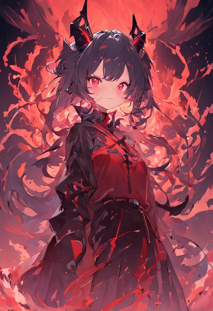 anime devil girl psd, in the style of realism with surrealistic elements, hellish background, piratepunk, detailed character illustrations, 32k uhd, crimson and black, detailed character design,