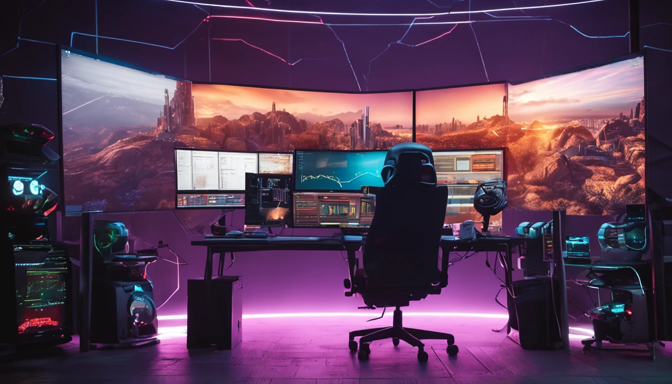 day trader operando em frente ao computador em uma cadeira gamer realista