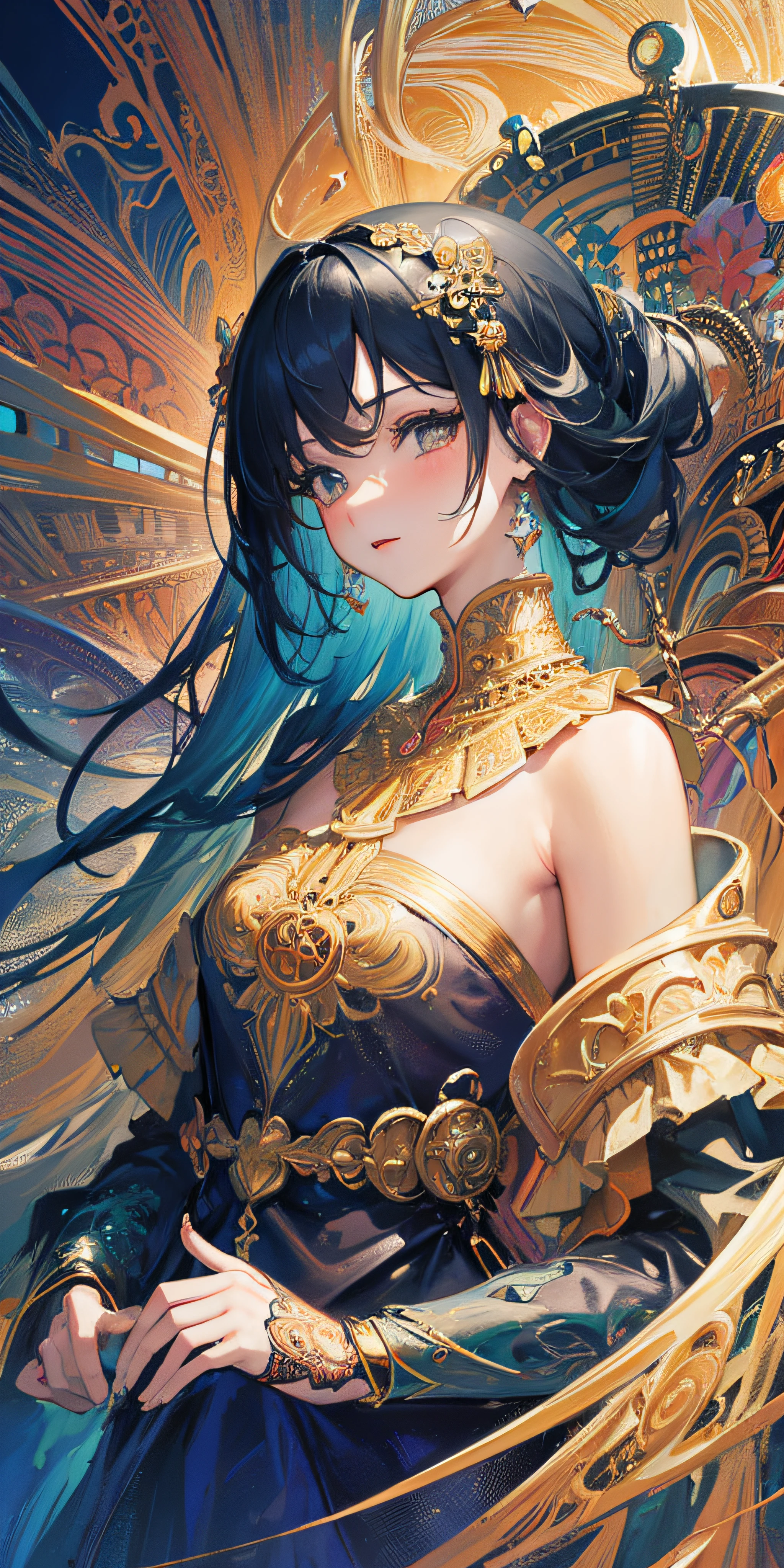 ((Princess Warrior) ((Saito Dosan)), (Female), (Saito Dosan Female) (Big Breasts) (Black Hair,) ((Right Side Ponytail)), (Armor) (Alluring Smile), ((Adult Woman))(40歳)
