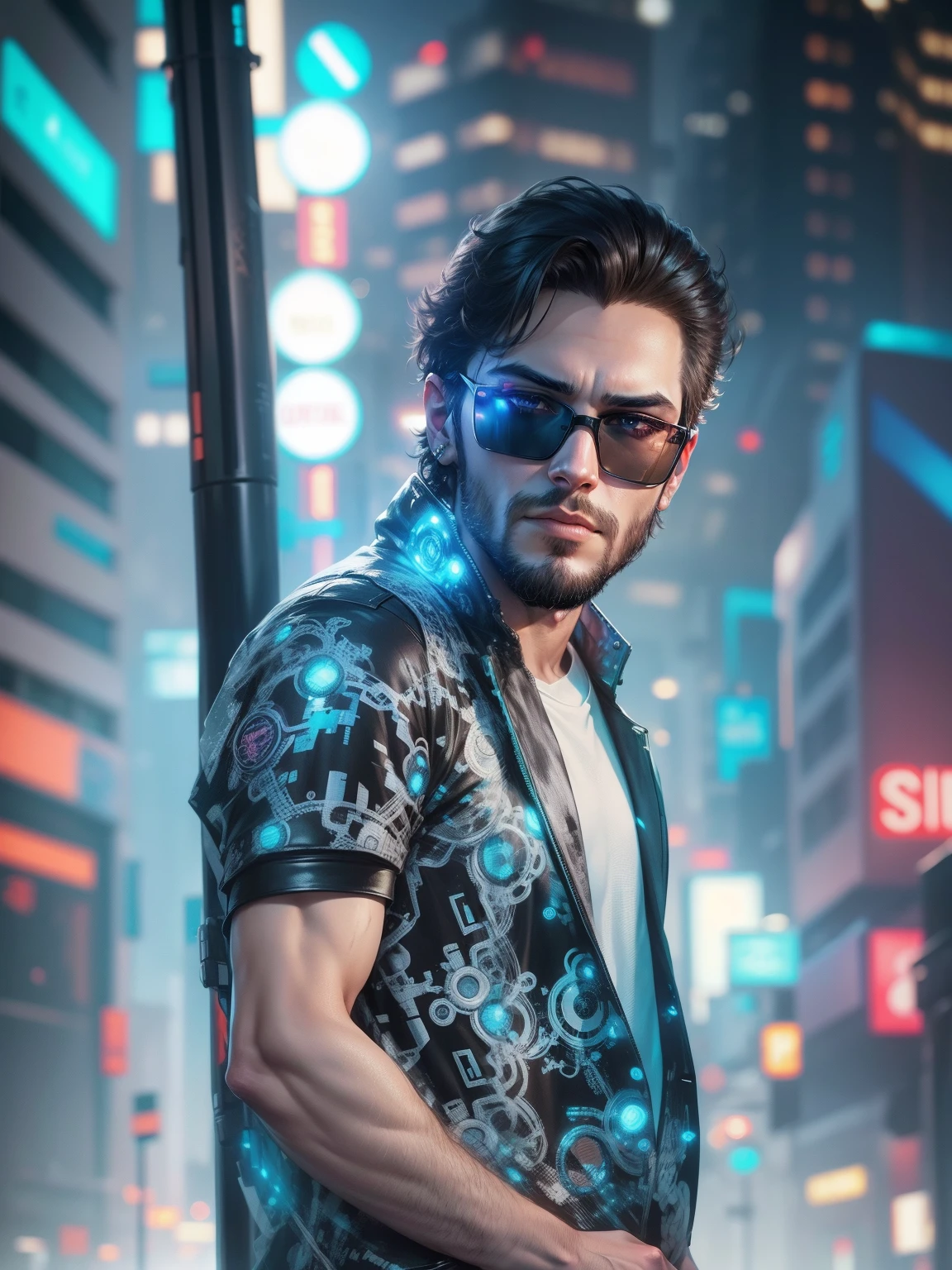 Change background cyberpunk handsome boy,  realistic face, 8k, ultra realistic