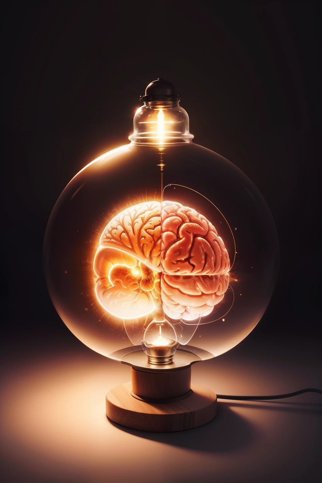 a brain inside a lamp of light
