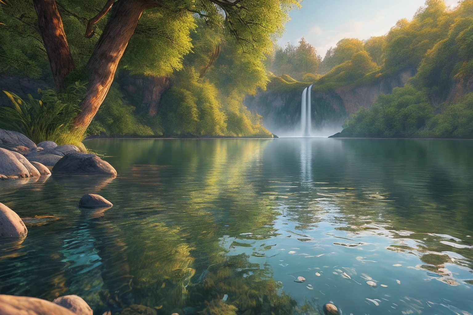 landscape, water, (extremely detailed CG unity 8k wallpaper), most beautiful artwork in the world, professional majestic oil painting, intricate, High Detail, Sharp focus, dramatic, photorealistic painting art