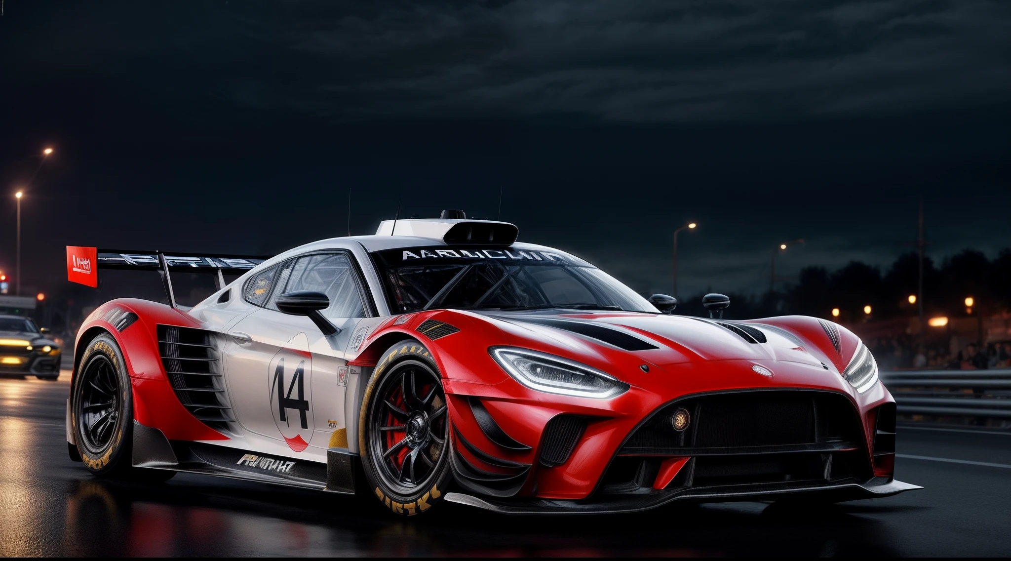 1 arafed wide body white racecar car driving on a city street at night, front view, head on view glowing ember headlights, aggressive front end, no emblems, no emblem on grill, hq 4k phone wallpaper, hq 4k wallpaper, 8k stunning artwork, wallpaper 4k, wallpaper 4 k, 4 k render, 4k render, cinematic 4k wallpaper, cinematic 4 k wallpaper, cinematic front shot, wallpaper mobile, extreme render, 8k render, 8 k render, shallow depth of field, micro-details, photorealism, photorealistic, motion blur,