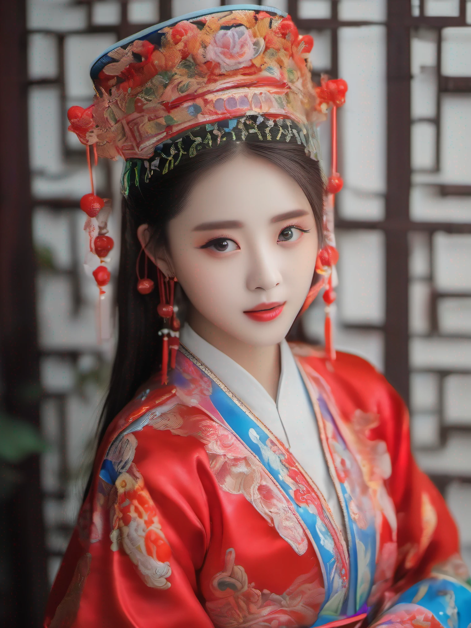A beautiful 18-year-old Guangxi Zhuang girl,Wearing Zhuang costumes,He wears Zhuang costumes,adolable,ren,White skin,32K quality,natural lightting,Realisticstyle,True, real, real,background is white