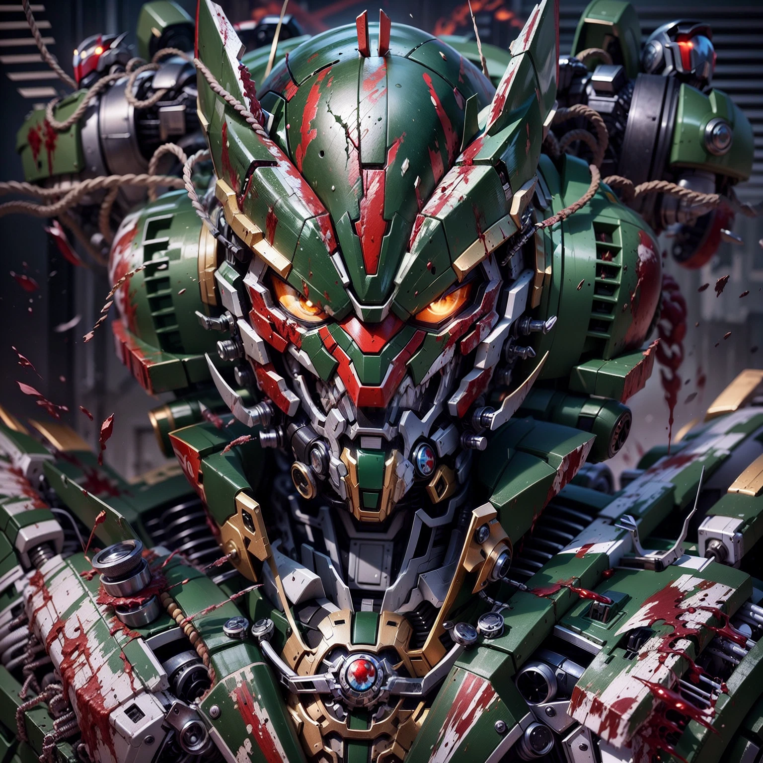(Extremely high quality),(tmasterpiece),(Beautiful wallpapers),(Fine painting),Roaring mechanized Kamen Rider,Fully mechanized exoskeleton and spine,Extremely complex mechanical details(1.4),Runaway,Blood flows from the eyes,Sadness of emotion,Attack humans,A punch through the human body,Splashes of flesh and blood