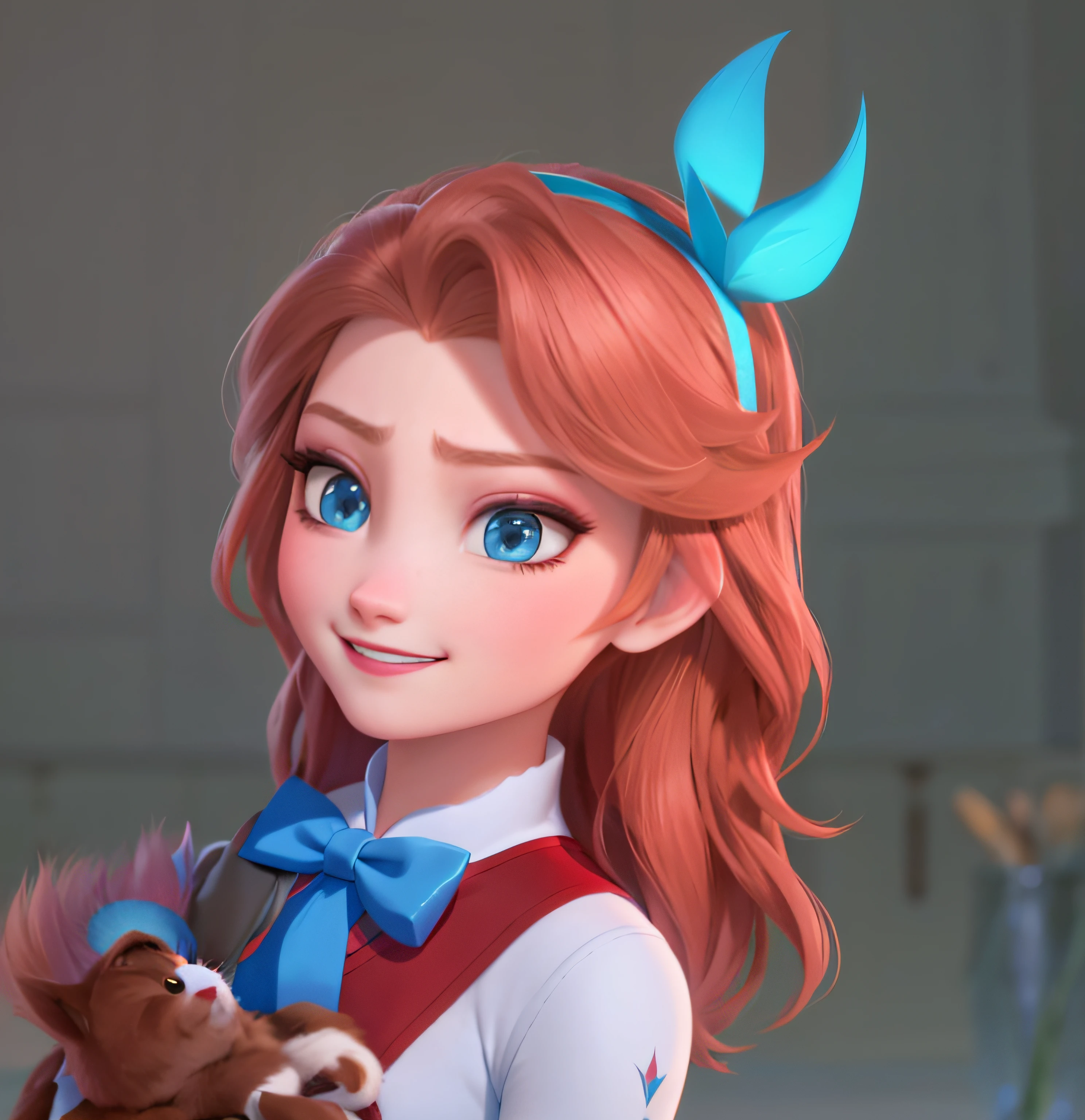 （tmasterpiece：1.4）， （best qualtiy：1.4）， （A high resolution：1.4）， Arendelle's Elsa face， Red long-haired， ssmile，hold a cat，