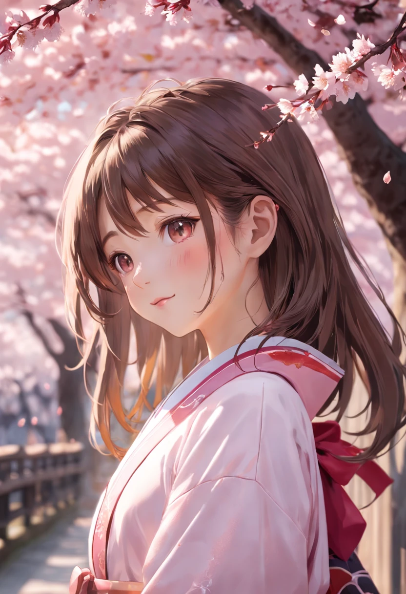 (Masterpiece, Daylight portrait:1.3), (A charming image of a Japanese teenager under cherry blossoms:1.2), (Sony A6400 camera, Known for its fast autofocus and detail preservation:1.2), (Paired with Sony E 50mm f/1.8 OSS lenses,Captures clear and detailed portraits:1.2), (Long, Smooth brunette hair is layered smoothly, intricately details:1.1), (Fine hair sparkles in the light:1.1), (The symmetrical face is decorated with professional makeup:1.1), (A delicate figure dressed in a traditional Japanese school uniform:1.1), (Shiny hair catches the sun,Rejuvenate:1.1), (A charming smile exudes real warmth:1.1), (The vibrant cherry blossoms outline the tranquil scene:1.1), (Peaceful park setting, Vibrant with spring colors:1.1), (The camera's sensors capture the meticulous intricacies of her facial features and dress:1.1), (The camera focuses on her smile, Capture its natural charm:1.1), (Instantly frozen in time, Embodies the beauty of youth and nature:1.1), (A harmonious blend of cultural elegance and joyful authenticity:1.1), (A portrait that captures true happiness under the cherry blossoms:1.1)
