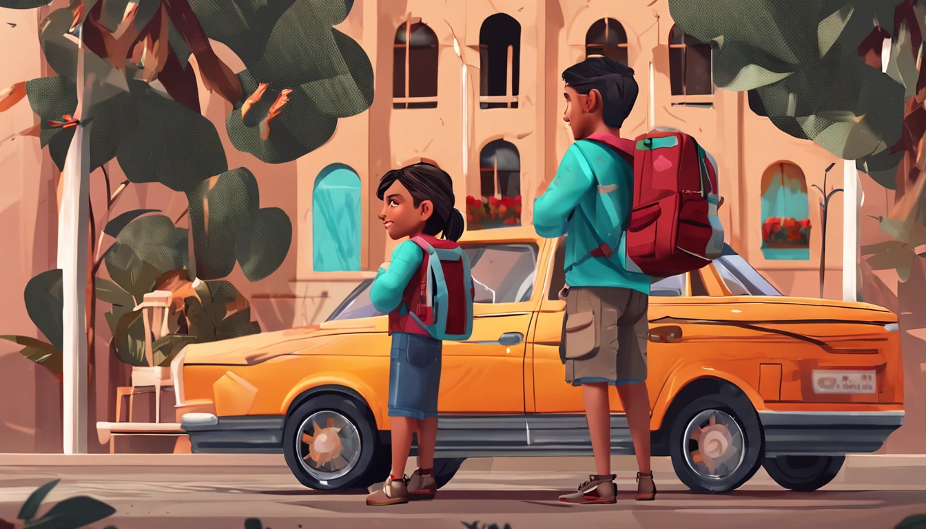 epic School Fund Template for Student Holiday, (side view Dos estudiantes, girl and boy, con mochila: 1.5)