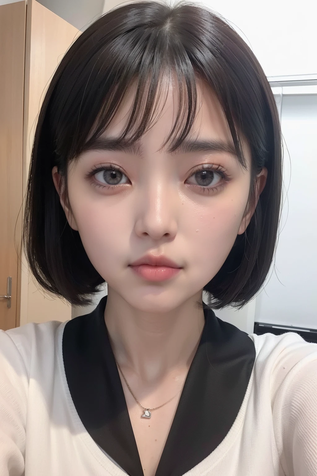 Photo Real、photoRealstic、独奏 A dark-haired、Blunt bangs drooing eyes、Black eyes、Plump cheeks、The contours of the face are round、At the back of the throat、oral sixteen years old、hi-school girl、Suppin、a sailor suit、Drenched in sweat 90 of screens%Face、Face Close-up、Faces close、Bring your face closer、Look here、put out the tongue、droolng、dripping saliva、Breath is rough、sigh