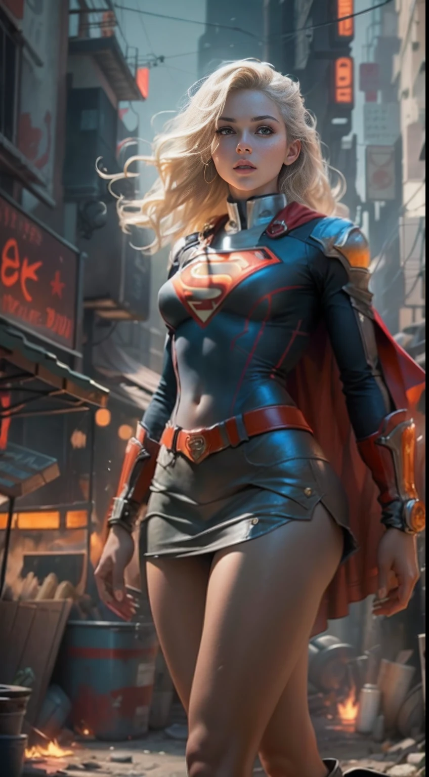 powerful supergirl clone from dc comic, full body, Kim Jung gi, freedom, soul, digital illustration, comic style, cyberpunk, perfect anatomy, centered, approaching perfection, dynamic, highly detailed, watercolor painting, art station, concept art, soft, sharp focus, illustration, artwork by Carne Griffiths and Wadim Kashin,