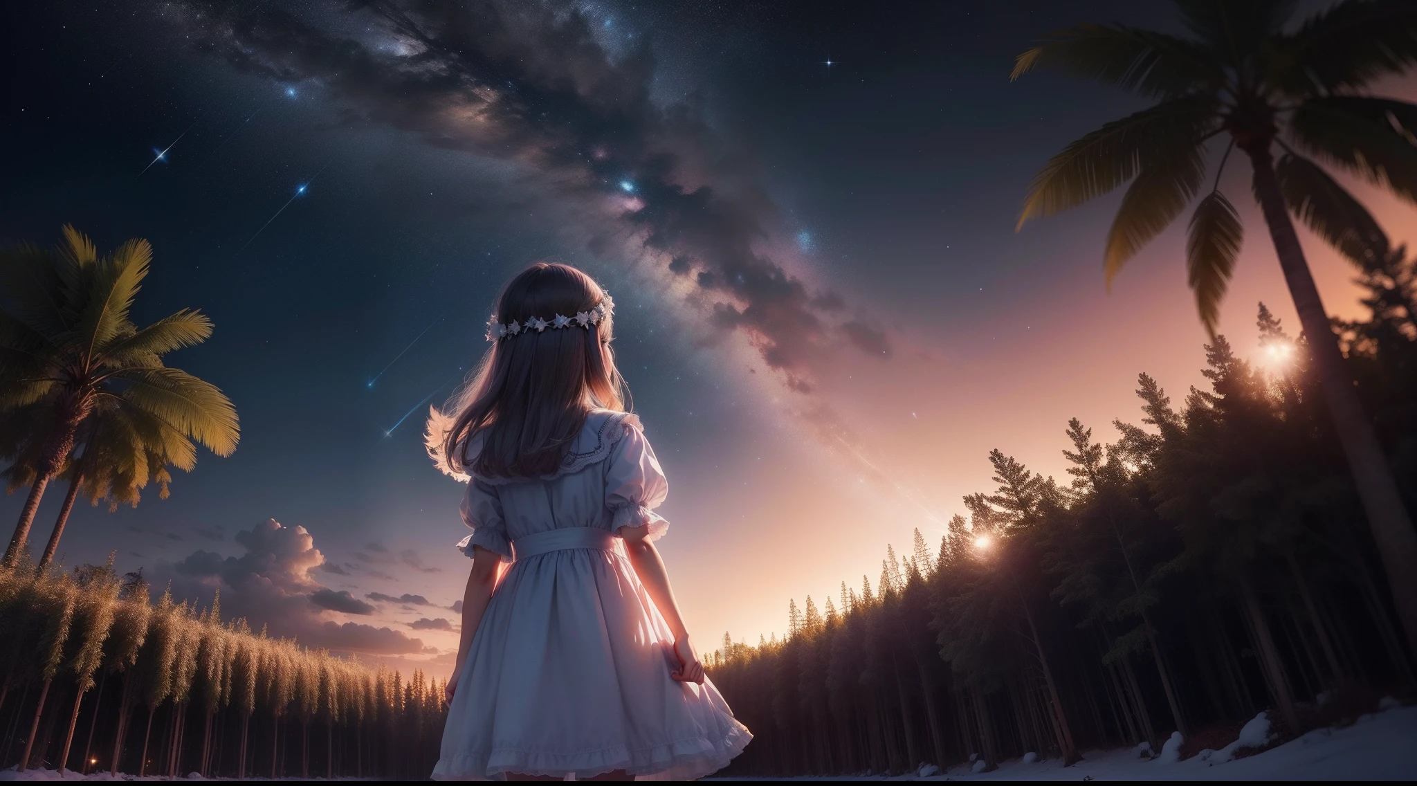 Era uma noite escura e estrelada. A named Alice was playing in the backyard of her home when she saw a light in the sky. A luz era brilhante e estava se movendo rapidamente. Alice ficou curiosa e decidiu segui-la., estilo cinematico