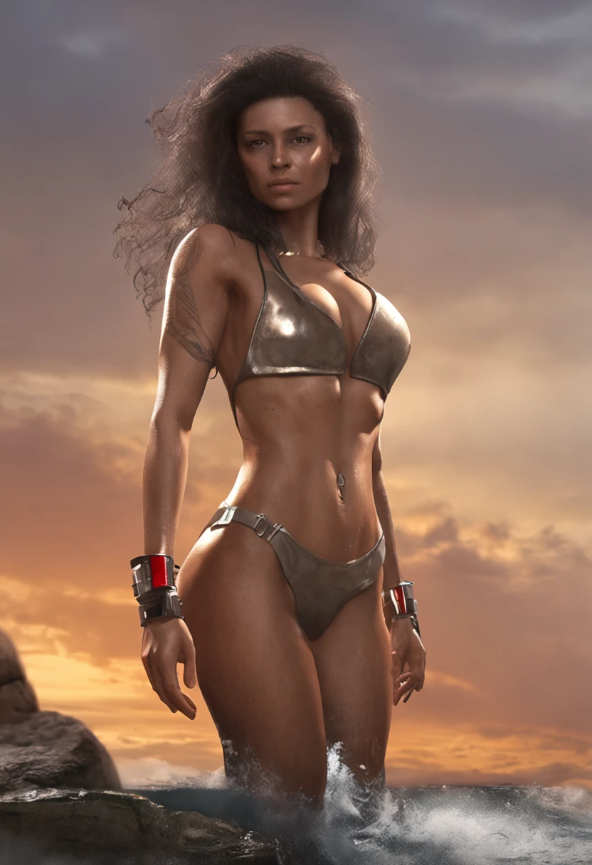 a sexy realistic girl micro bikini, sedutor, altamente atraente, Unsurpassed Realistic, imensamente bonito, beleza rara, Sf, obra-prima de arte intrincada, agourento, cartaz de filme de pintura fosca, proportion Aurea, trending in cgsociety, intrincado, epics, trending on ArtStation, por artgerm, h. r. Giger e Beksinski, altamente detalhado, vibrante, production cinematic character render, ultra high quality model