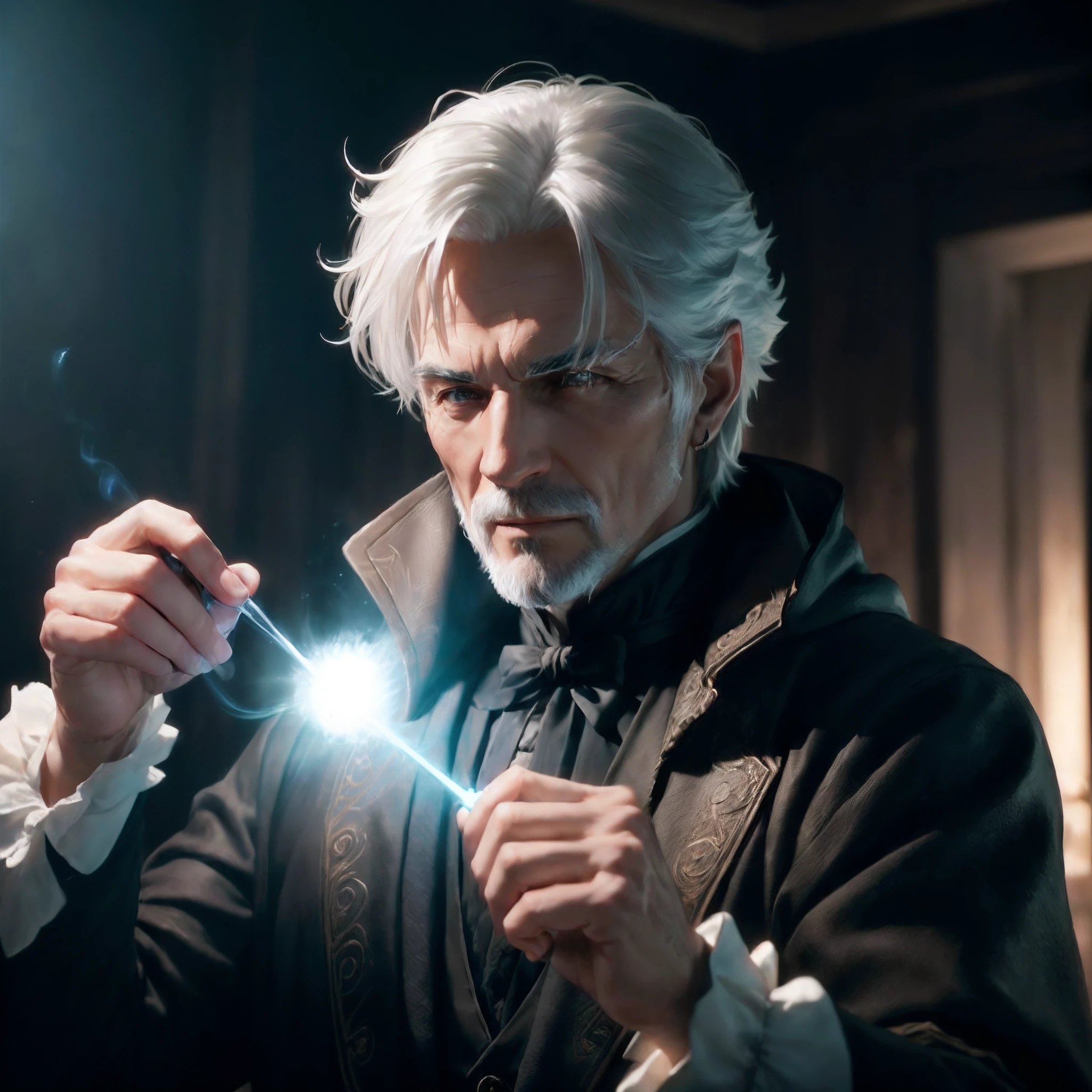 A man holds a light in his hand, The Mysterious Wizard, Casting a spell, Thancred Waters in the style of WLOP, Рендеринг в 8k Unreal Engine, 8k portrait rendering, Mario as The Witcher, fantasy style 8 k octane render, by Akihiko Yoshida. Unreal engine, wizard casting a spell, Render in 4 K, Close-up portrait of a magician