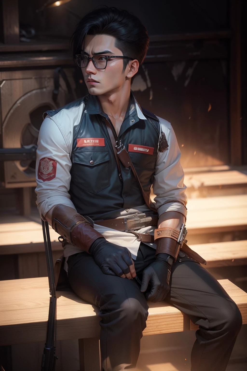 Chang background handsome boy with gun realistic face
