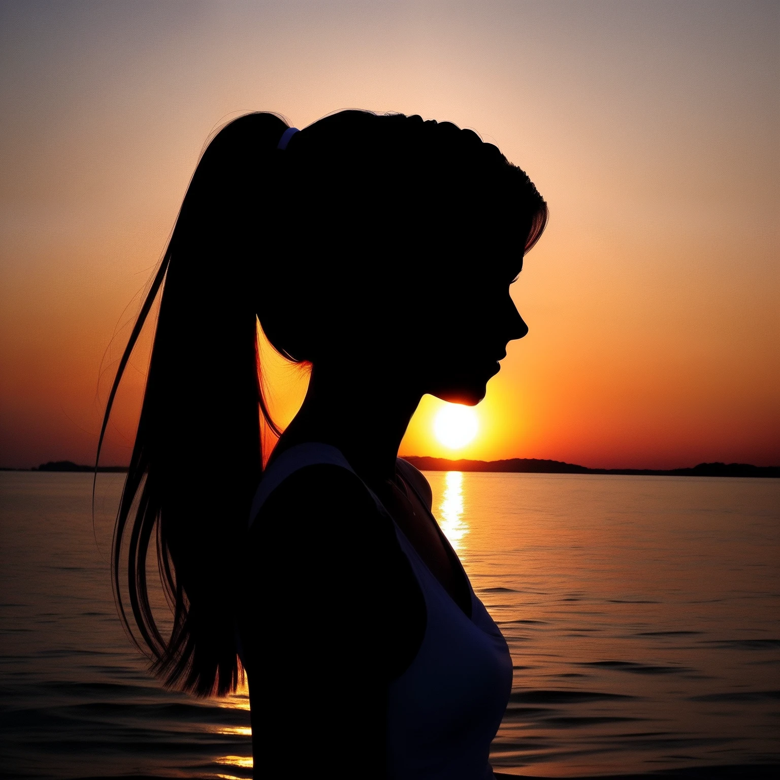 Silhouette of a cool beautiful 1girl