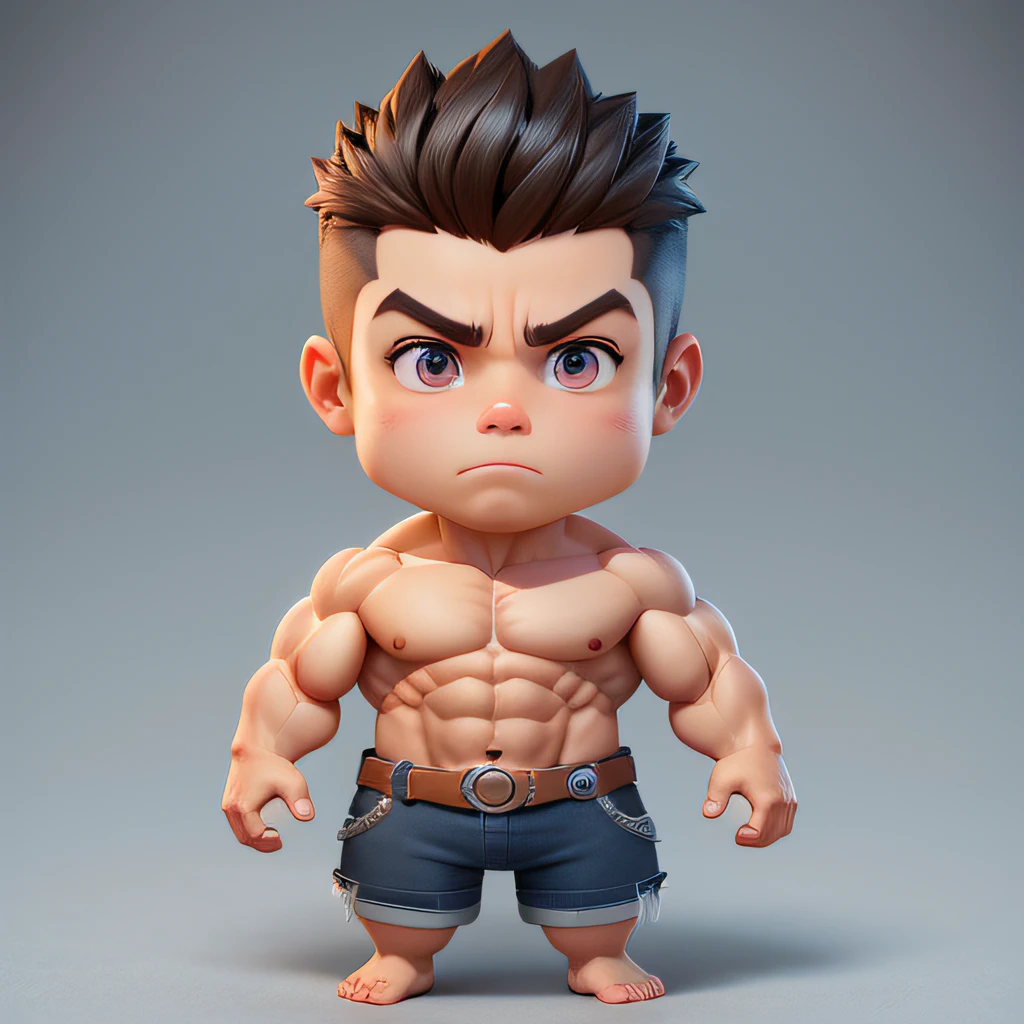 A muscular man,Exaggerated muscles,q posket, Personagem pequeno. Unreal Engine 5, pixar doll deep focus, 3d character realistic, pixar cute character design, cute 3 d render, style as nendoroid, Guviz-style artwork, by Pixar
