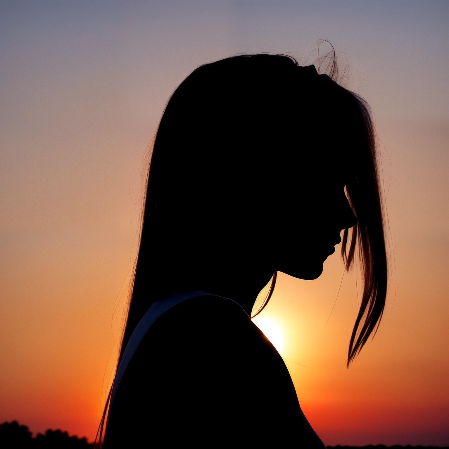 A silhouette of a beautiful girl