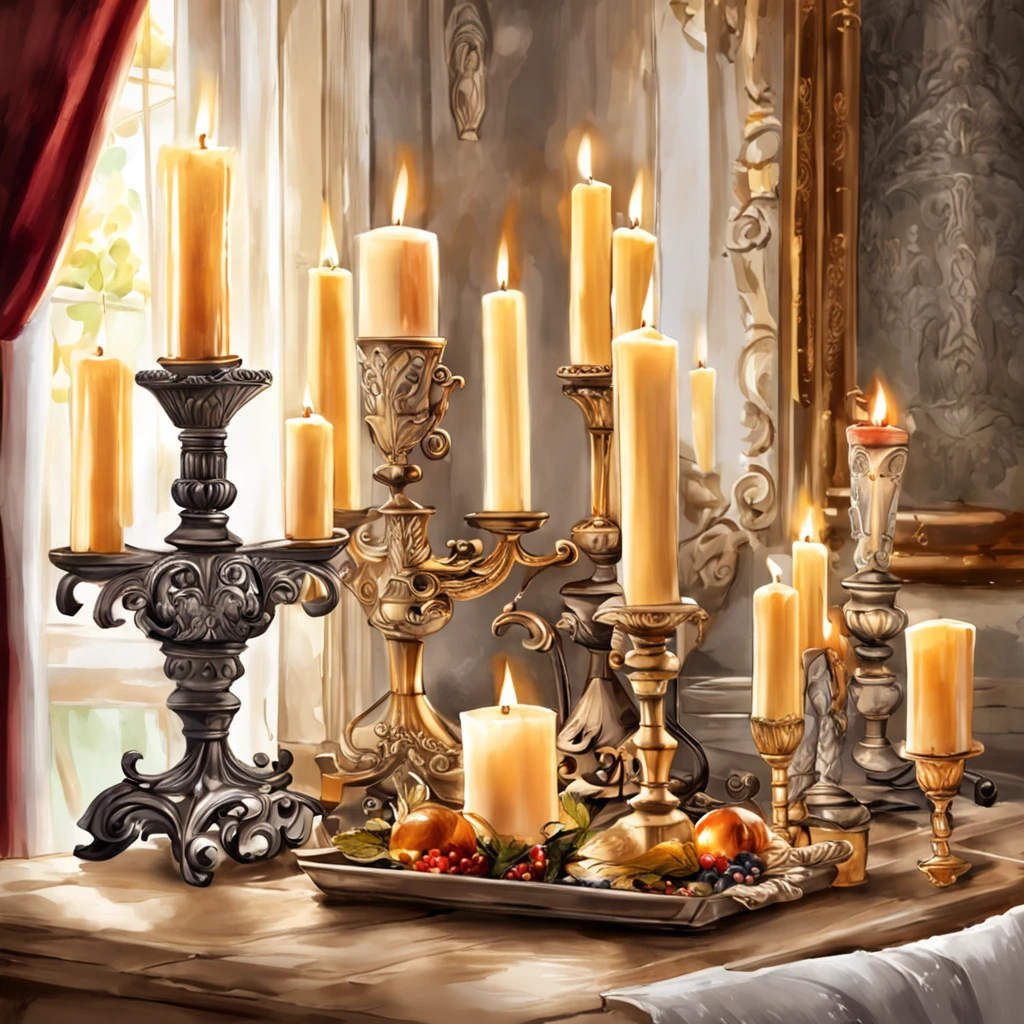 candles are lit in front of a fireplace with a mantle, candles. baroque elements, room full of candles, cozy candlelight, in a room full of candles, baroque style, candles, candlelit, lit with candles, elegant baroque, fireplace lighting, candlelight, baroque detailed, lots of candles, fireplace, candle lights, candles!, cosy fireplace, dramatic candlelight, candle light