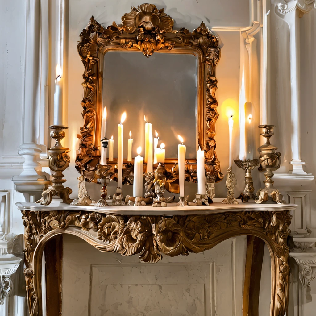 candles are lit in front of a fireplace with a mantle, candles. baroque elements, room full of candles, cozy candlelight, in a room full of candles, baroque style, candles, candlelit, lit with candles, elegant baroque, fireplace lighting, candlelight, baroque detailed, lots of candles, fireplace, candle lights, candles!, cosy fireplace, dramatic candlelight, candle light