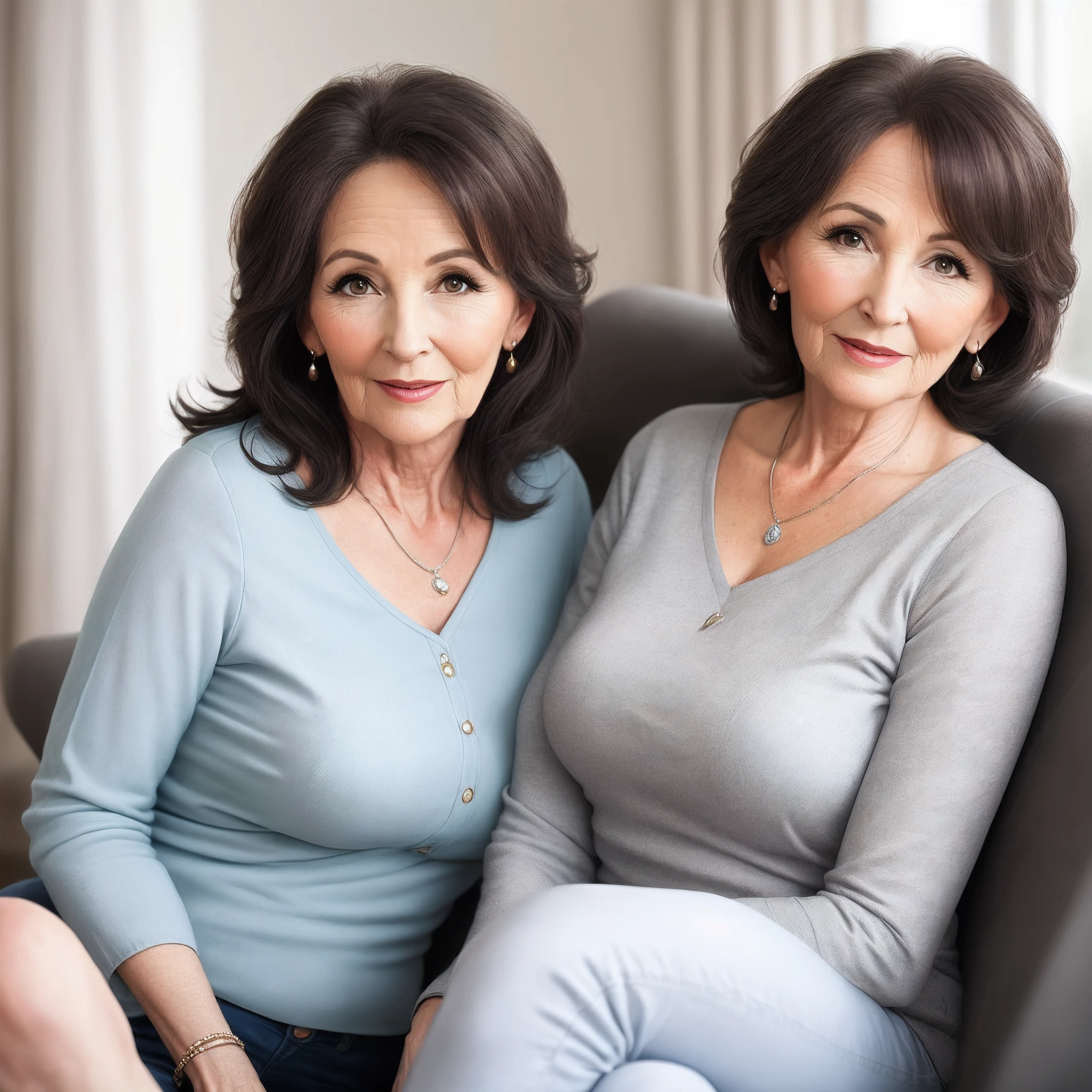 Two Women Sitting On A Couch Posing For A Picture SeaArt AI Two Women Sitting On A Couch Posing For A Picture SeaArt AI