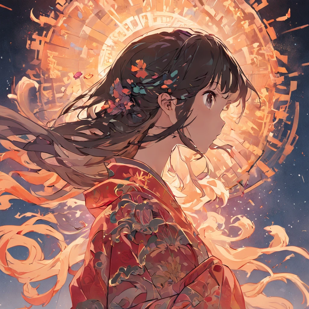 (fondo blanco:1.4),(Silhouette of a girl's head, eyes closed, cabello largo y colorido, Oriental elementos)，(Chinese illustration:1.3，Arte en papel:1.3, Arte de papel acolchado:1.2),( Reasonable design, Clear lines, Alta nitidez,La mejor calidad, muy detallado, Obra maestra, Film light effect, 4k )