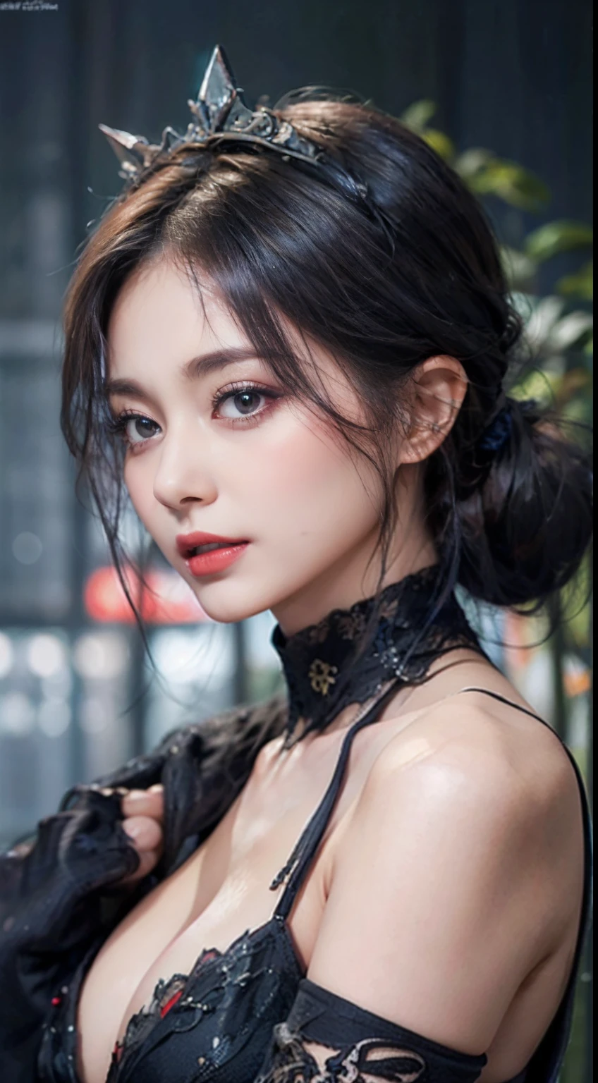 (masuter piece:1.3)、(8K、Photorealsitic、Raw photography、top-quality: 1.4)、(1girl in)、beautiful countenance、(Lifelike face)、(A dark-haired、short-hair:1.6)、Beautiful hairstyle、realisticeyes、Beautiful details、(real looking skin)、Beautiful skins、(Black Gothic Dress:1.6)、absurderes、enticing、超A high resolution、A hyper-realistic、high-detail、the golden ratio