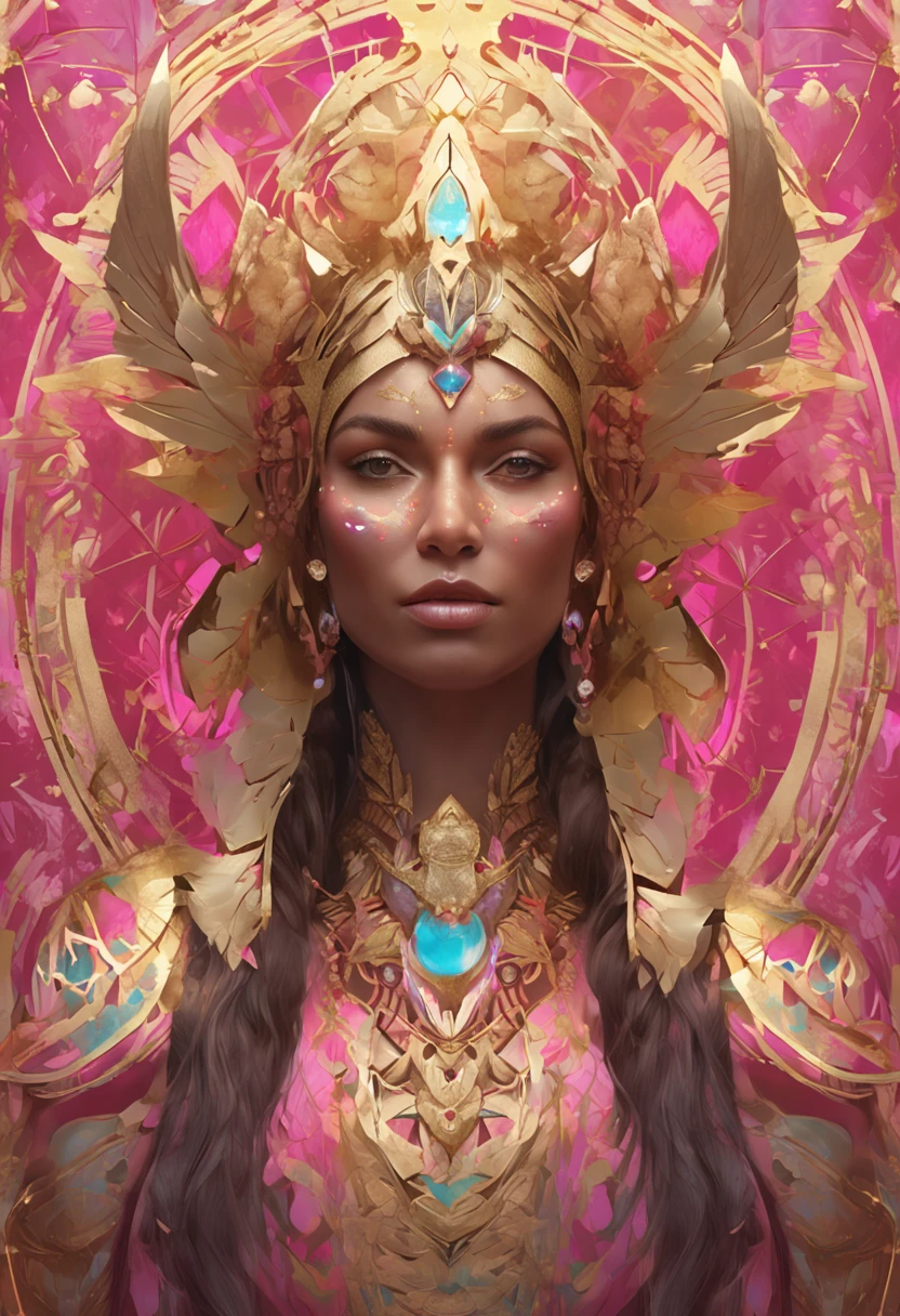 (chromaV5:1.2) (symmetry:1.1) (portrait of floral:1.05) a woman as a beautiful goddess, (assassins creed style:0.8), pink and gold and opal color scheme, beautiful intricate filegrid facepaint, intricate, elegant, highly detailed, digital painting, artstation, concept art, smooth, sharp focus, illustration, art by greg rutkowski and alphonse mucha, 8k