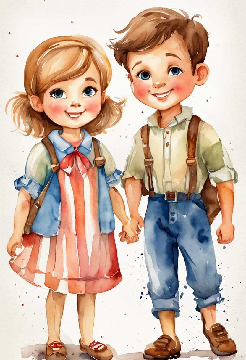 little boy and little girl cartoon cute characters, characters sheet, children book