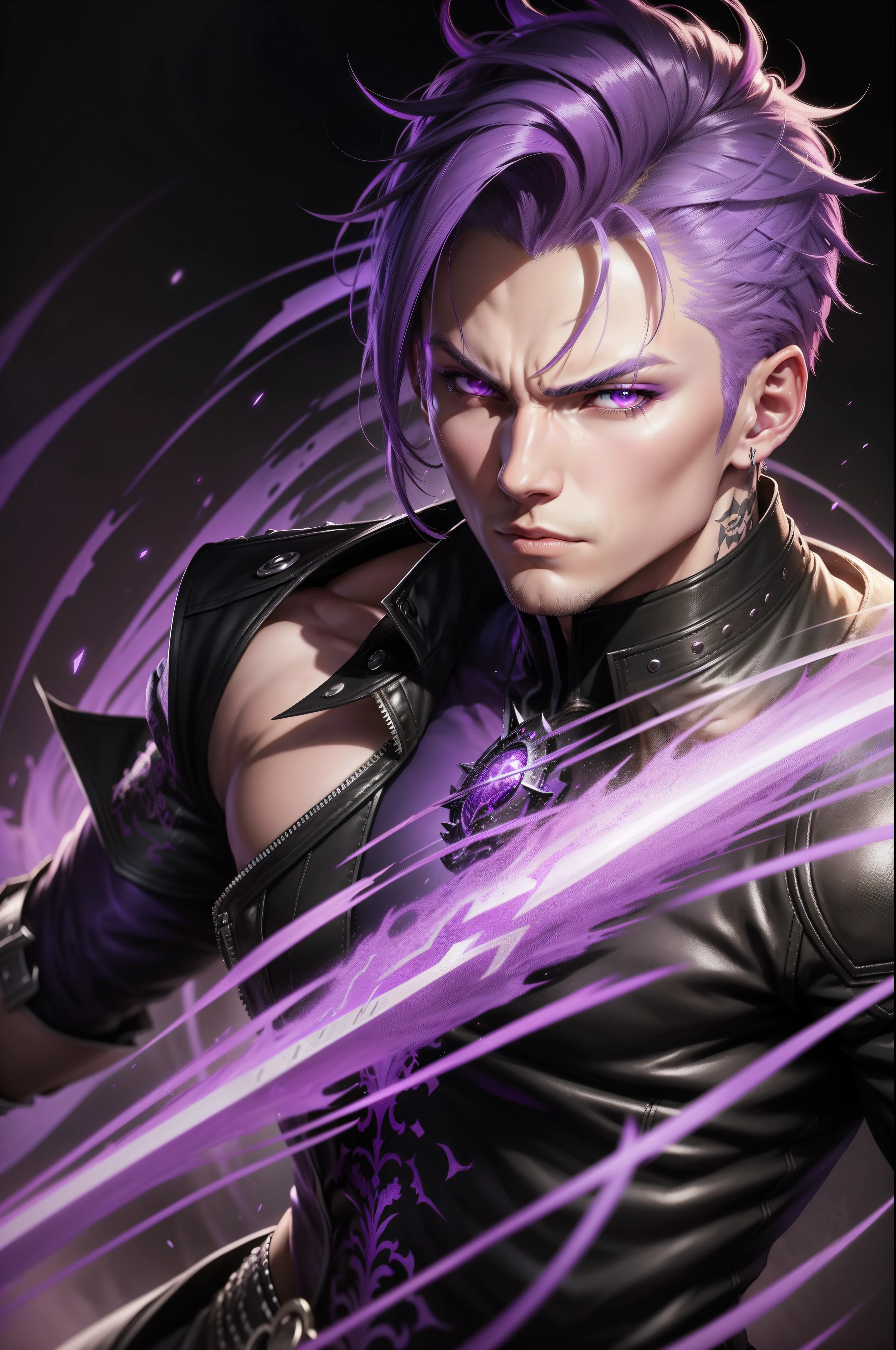 a close up of a person with purple hair and a purple and black outfit, son of sparda, badass anime 8 k, detailed digital anime art, vergil, trigger anime artstyle, as a character in tekken, advanced digital anime art, anime epic artwork, striking manga artstyle, stunning anime face portrait, advanced anime digital art