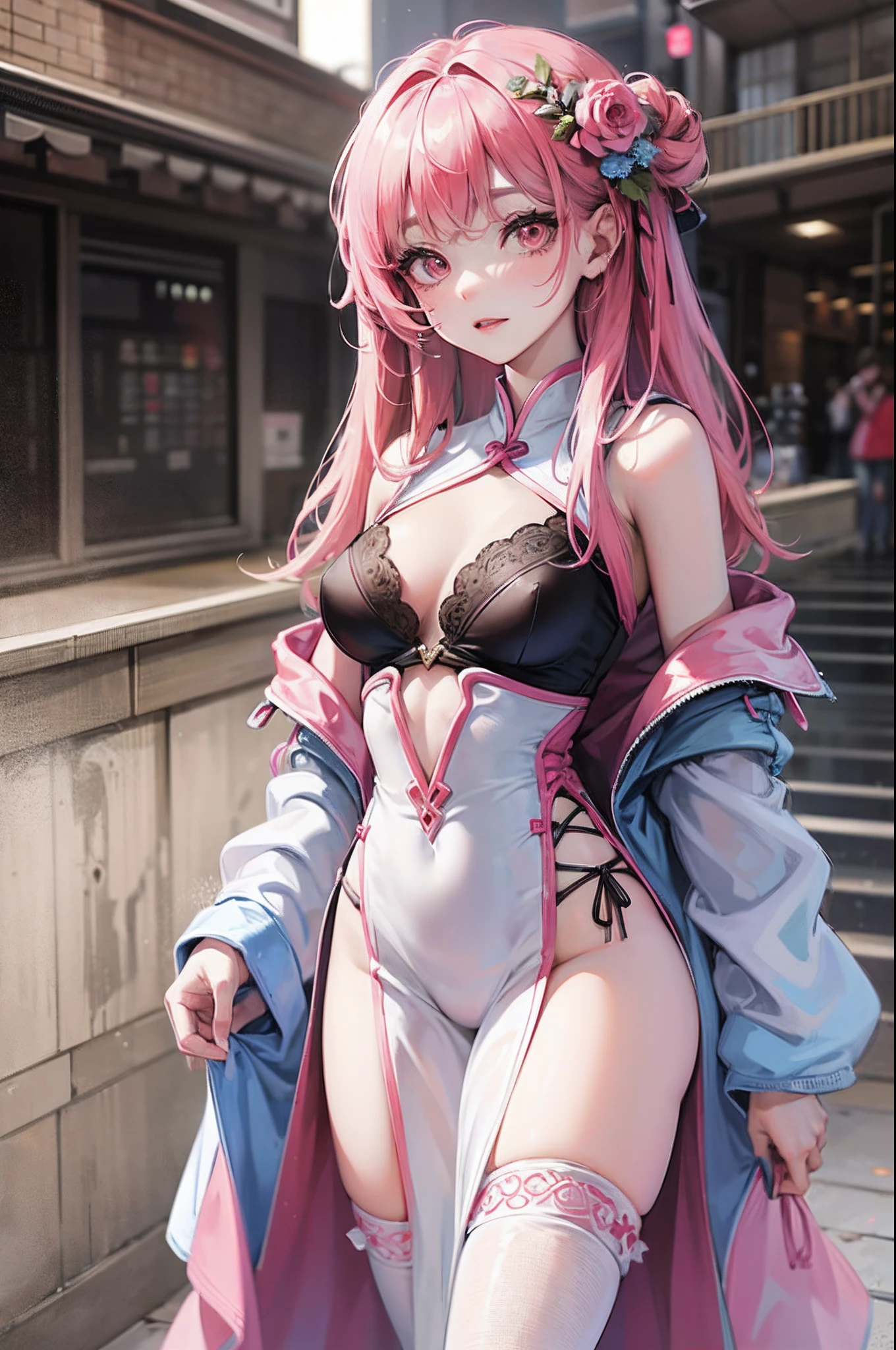 chibbi girl, pink long messy hair, Korean dress, slim body,nsfw --auto --s2