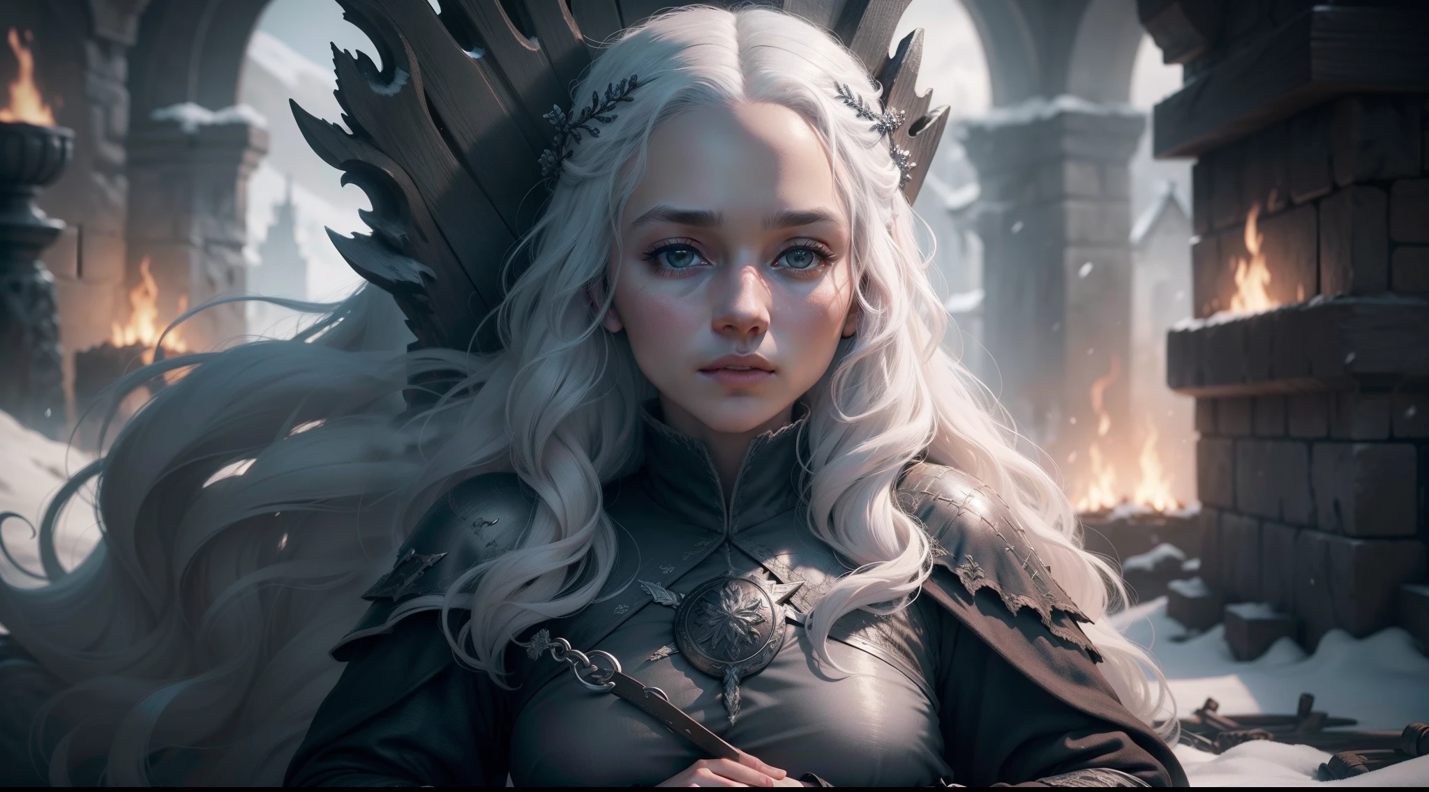 (extremely detailed CG unity 8k wallpaper), full shot photo of the most beautiful artwork character  illustration , targaryen girl, game of thrones, no person, kings landing burning, winter is coming,