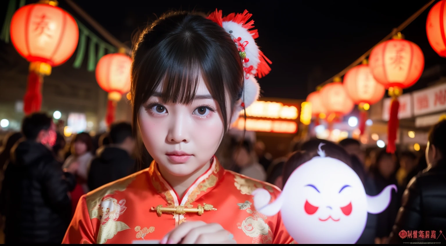 Chinese Ghost Festival，Middle Metaverse，The mysterious aura of ghosts,，Beautiful chubby asian woman， Photos taken with a Canon EOS R5 DSLR camera, Cinematic lighting, Ultra photo realsisim, Intricate details, Her face is delicate