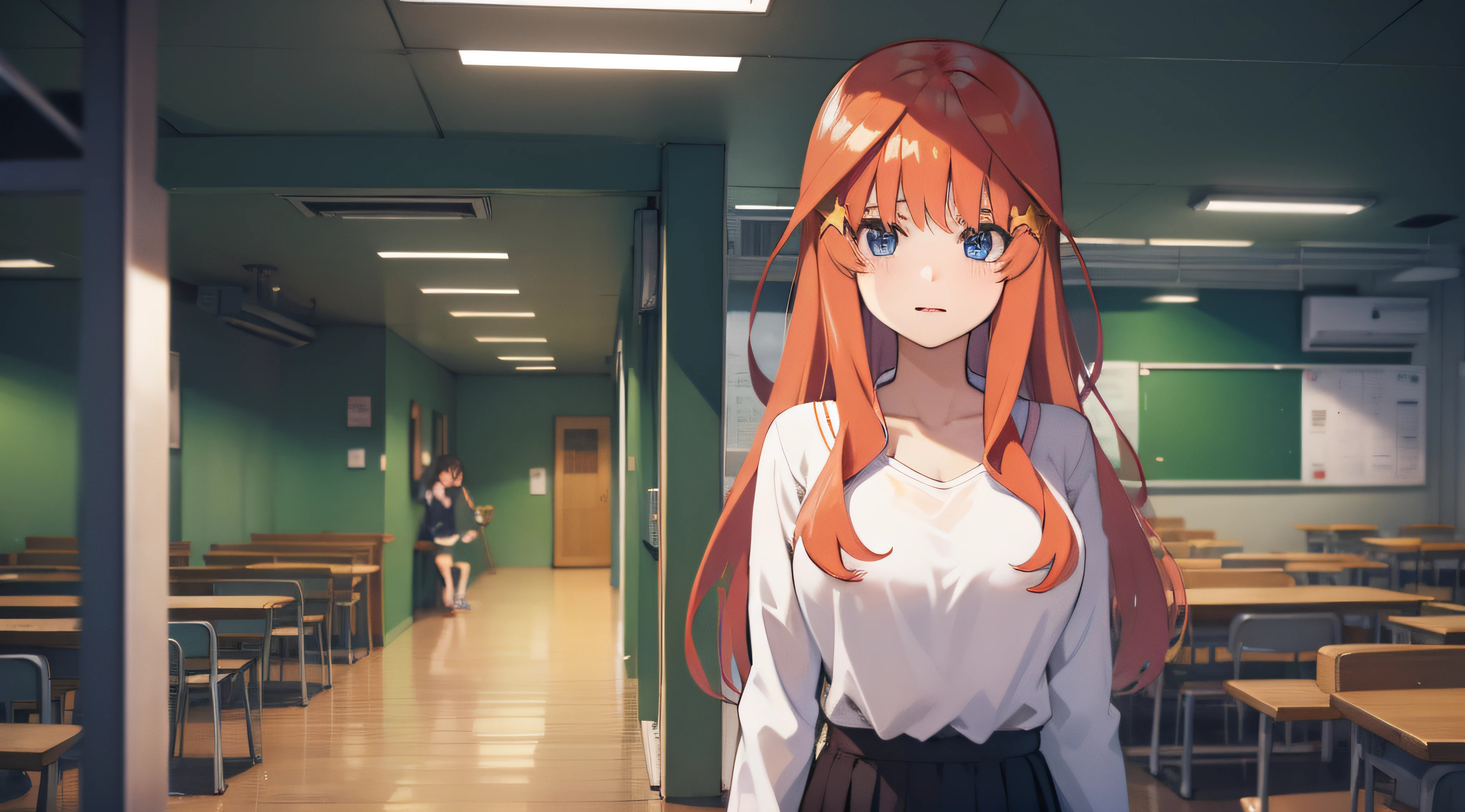itsuki nakano en el pasillo de la escuela