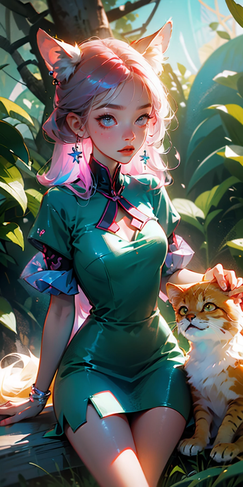 chibbi Pixar Korean girl, fox ear, pink messy hair, Korean dress, slim body --auto --s2