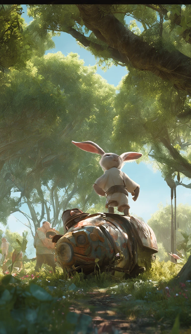 (Extremely detailed Cg Unity 8K wallpaper), Complete photo of the most beautiful artwork of fat rabbit in straw hat, Green meadow, Sunny day, Optimism, Professional majestic oil painting by Ed Blinkey, atey ghailan, by Ghibli Studio, author:Jeremy Mann, Greg Manchess, Antonio Moro, trending on artstationh, trending on CGSociety, Intricate, High detail, Sharp focus, Dramatic, photorealistic painting art by midjourney and greg rutkowski