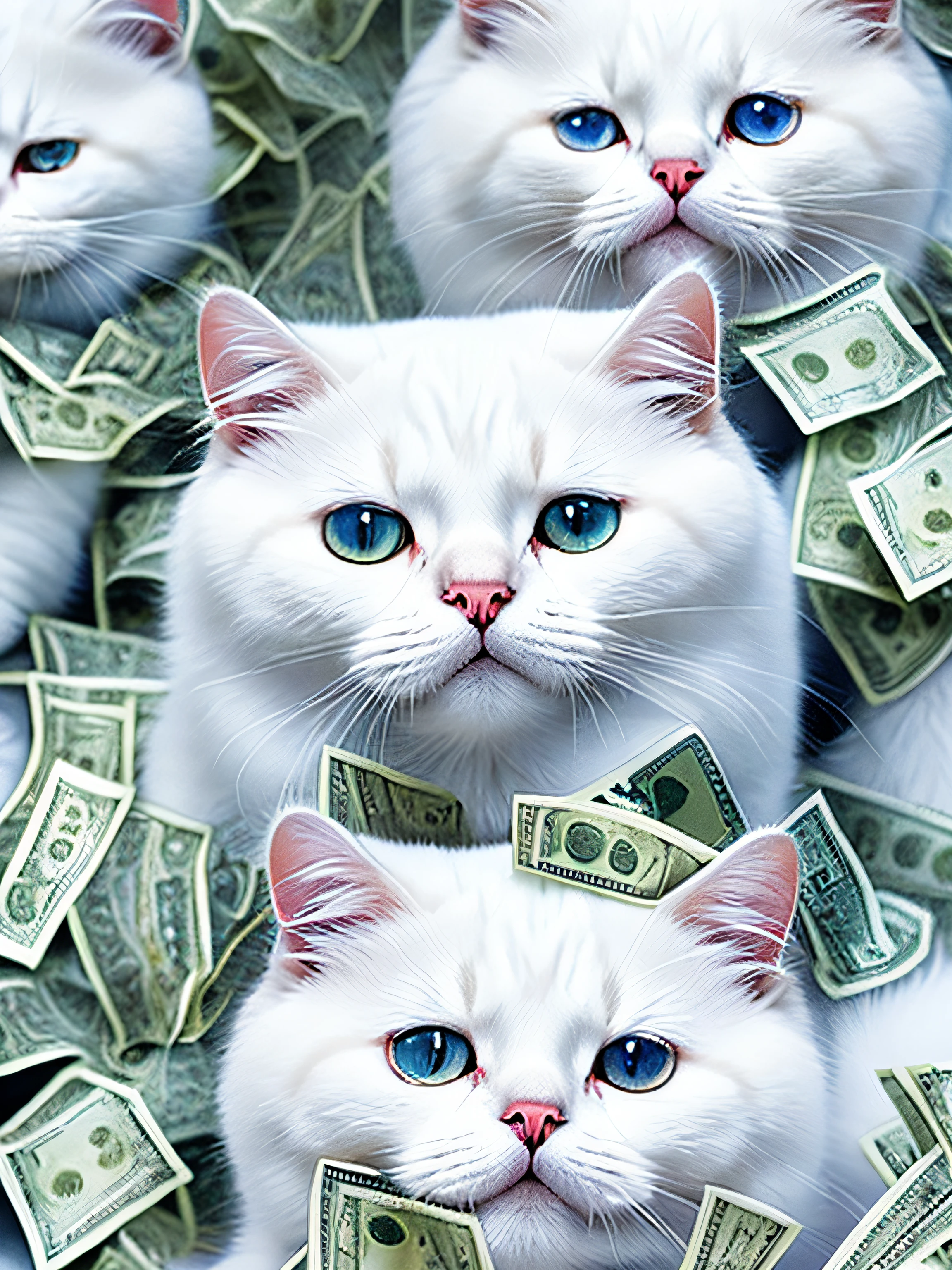 white cats holding a lot of cash