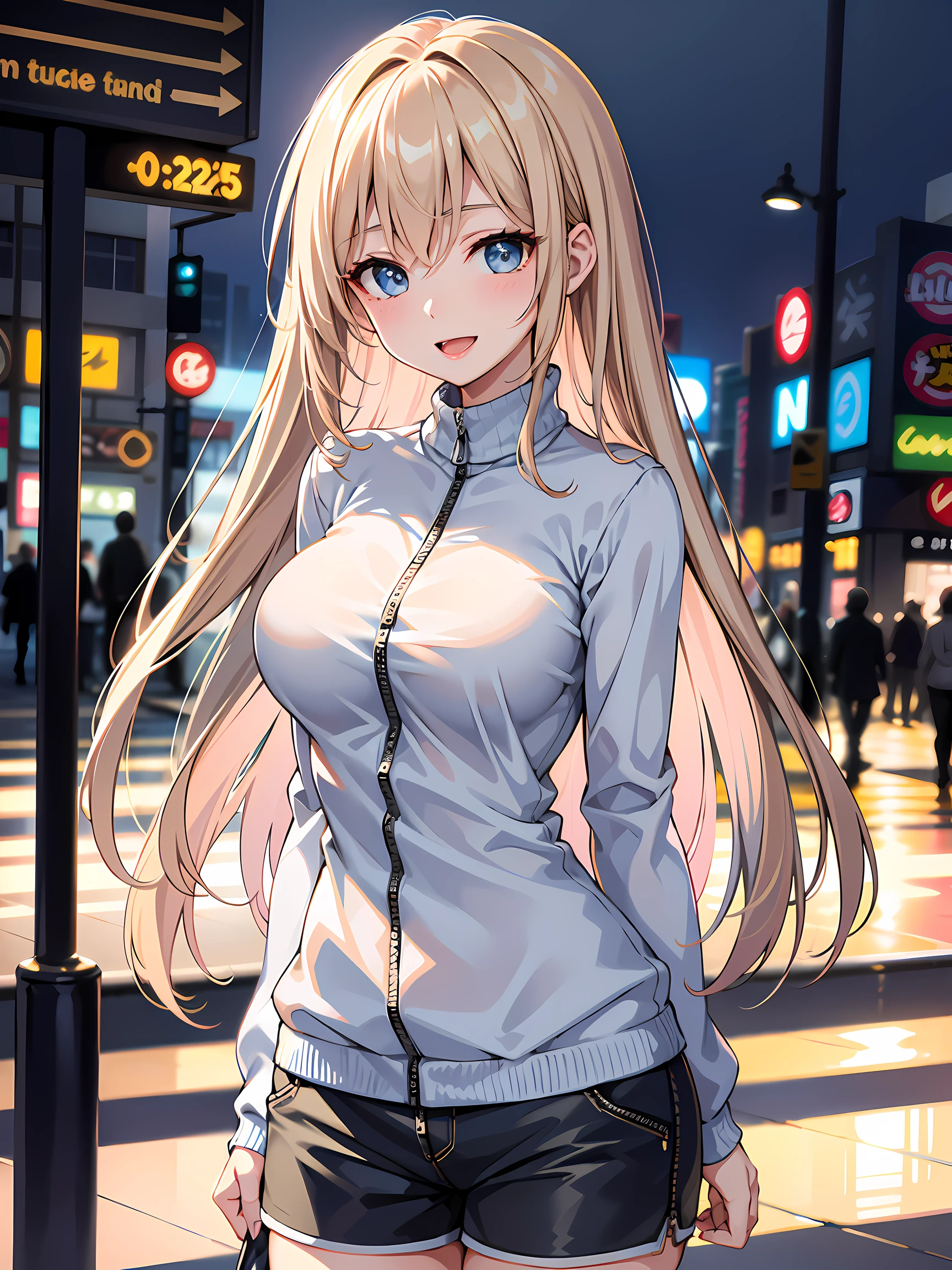 (1girl:1.3, solo), (Masterpiece, best quality, photorealistic, highres, photography, :1.3), ultra-detailed, sharp focus, professional photo, commercial photo, (upper body:1.3), (standing at downtow street), (((starring at the viewer:1.5))), (arms behind back:1.3),
BREAK,
1girl, solo, milf, European girl, hot model, (attractive model:1.37), (promotional model:1.2), highly detailed eyes and pupils, realistic skin, (attractive body, large breast:1.25, thin waist:1.15), medium-length thin hair, single braid hair, mahogany hair, extremely detailed hair, delicate sexy face, sensual gaze, shiny lips,
BREAK,
(light-blue zip-up turtleneck sweater:1.3), (shorts:1.3), detailed clothes,
BREAK,
(outdoor, Times Square garden background, blurry background:1.25, simple background, no-human background, detailed background), (under sunset:1.37),
BREAK,
(attractive posing), ((realistic, super realistic, realism, realistic detail)), perfect anatomy, perfect proportion, bokeh, depth of field, hyper sharp image, (attractive emotion, seductive smile:1.2, happy:1.2, blush:1.2, :d:1.2, :p:1.2), 4fingers and thumb, perfect human hands, wind,