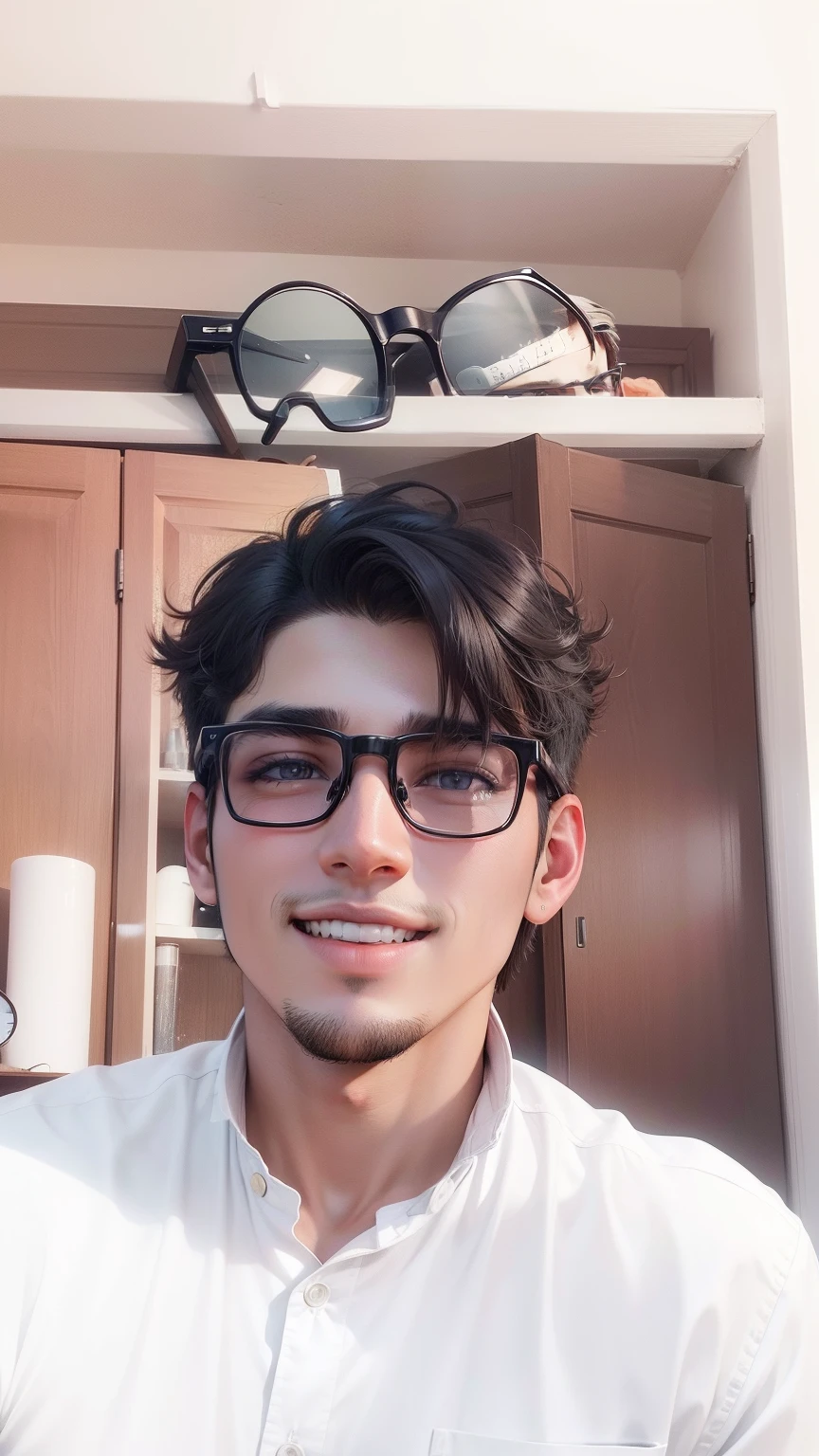 Make happy and handsome looking boy avatar with glasses this photo