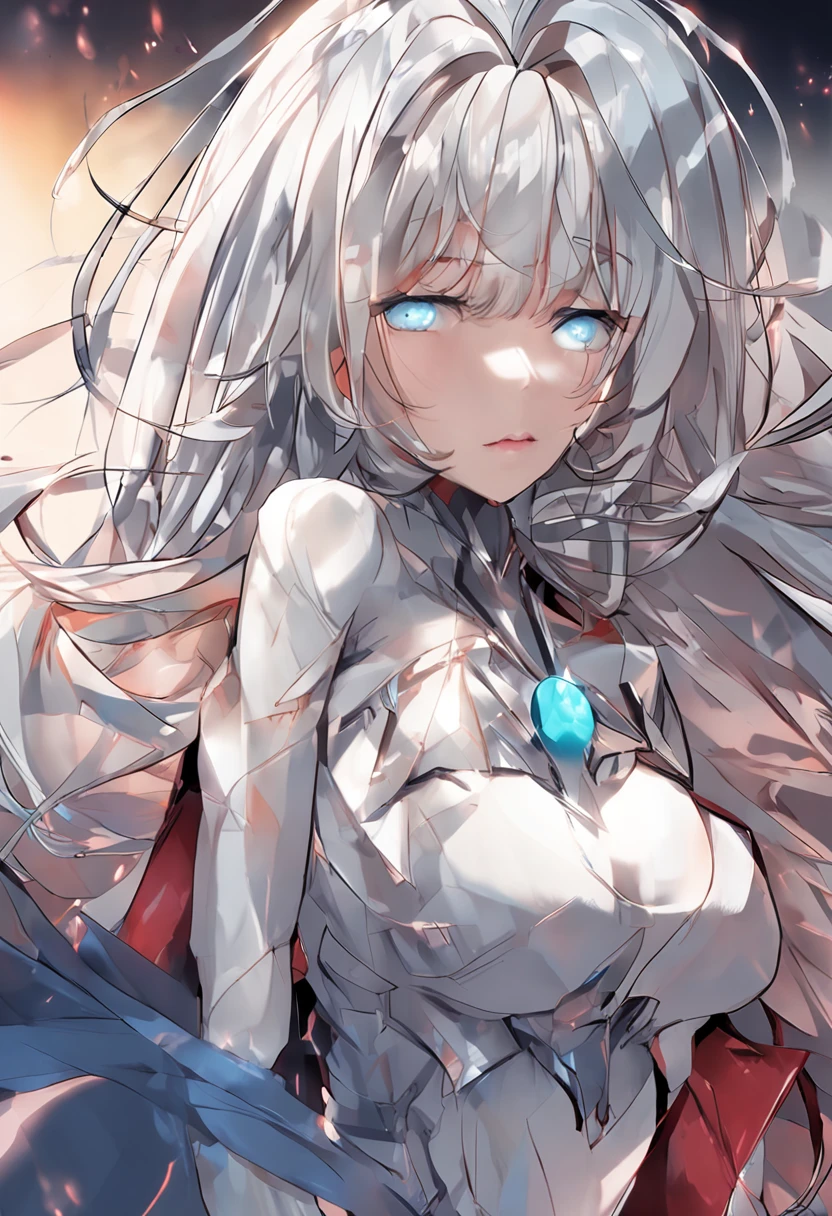 quadratic element,long white hair,Naked big breasts,Blue pupil