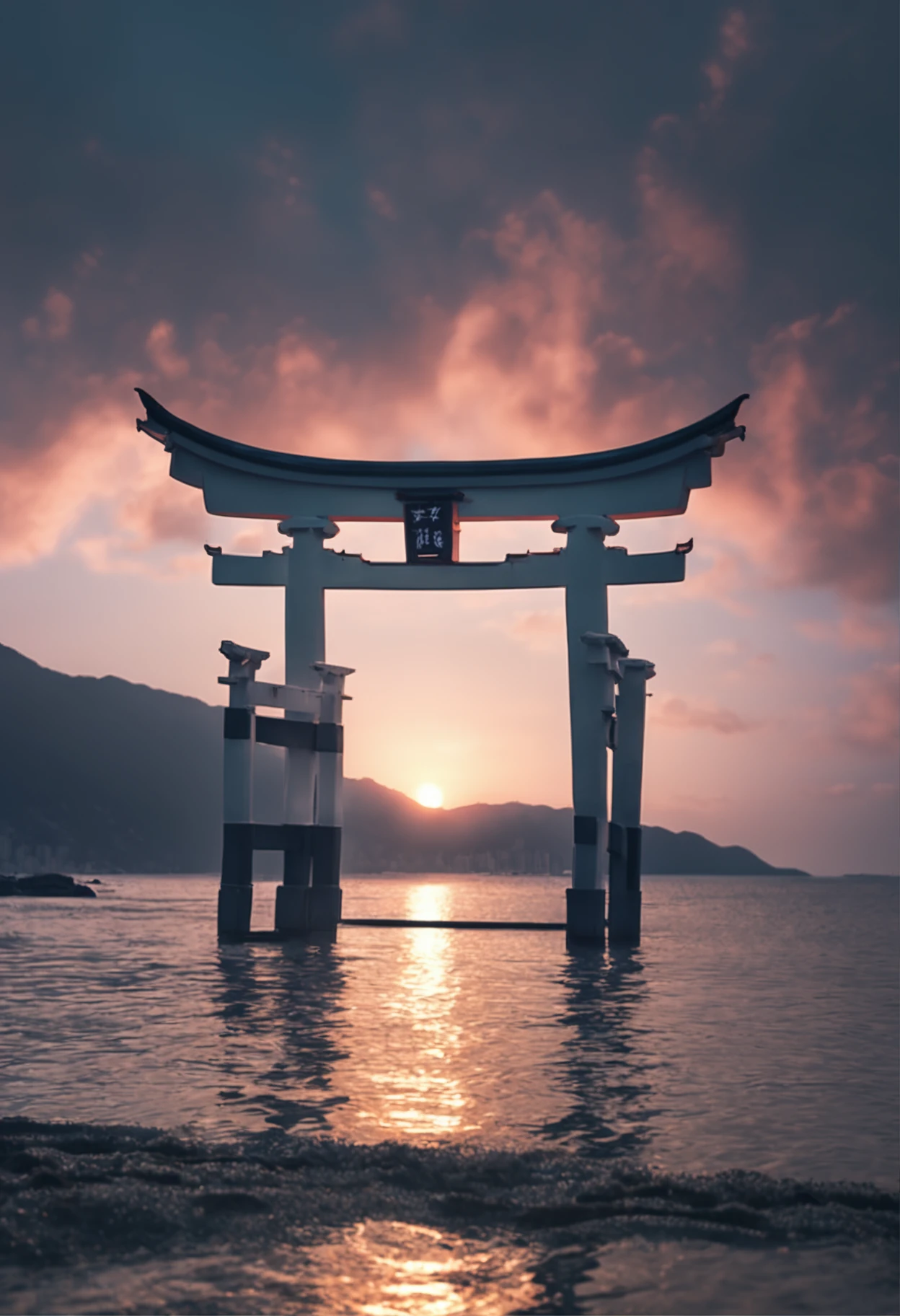 White torii gate on the sea、blue-sky
