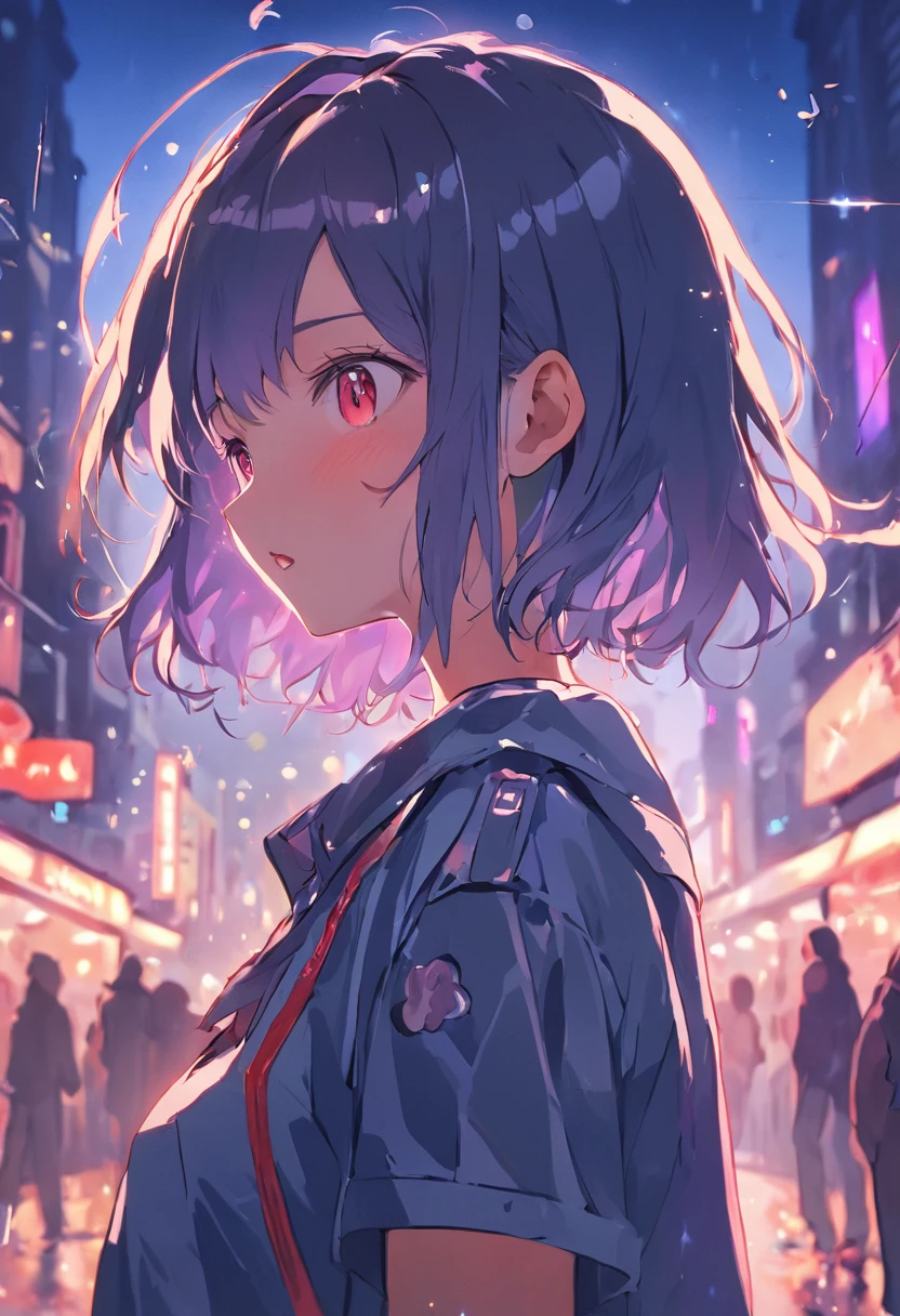(Wearing glasses) (Standing at street), (Night background), Short denim skirt, Complex background, Multi-colored hair, (Colored inner hair), short detailed hair, Heart-shaped pupil, one eye closed, Sparkling Students,  saliva dripping,  Full brush, Side lighting, Complex background, Room Stay, Side lighting, Glossy makeup, Glossy makeup,  rude, embarrassed, Blushing, torn, Unconscious, Takashima Yao, Rough breath, Drooling, Naughty face, saliva trail, Evil, Verbal invitation, Cinematic lighting, hyper HD, Mastea Piece, Curate, Anatomically correct, Textured skin, Super Detail, 8K and