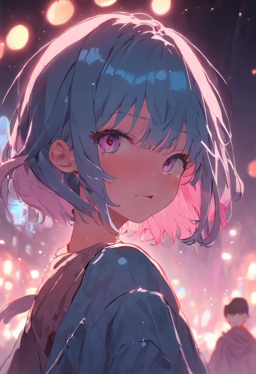 (Wearing glasses) (Standing at street), (Night background), Short denim skirt, Complex background, Multi-colored hair, (Colored inner hair), short detailed hair, Heart-shaped pupil, one eye closed, Sparkling Students,  saliva dripping,  Full brush, Side lighting, Complex background, Room Stay, Side lighting, Glossy makeup, Glossy makeup,  rude, embarrassed, Blushing, torn, Unconscious, Takashima Yao, Rough breath, Drooling, Naughty face, saliva trail, Evil, Verbal invitation, Cinematic lighting, hyper HD, Mastea Piece, Curate, Anatomically correct, Textured skin, Super Detail, 8K and