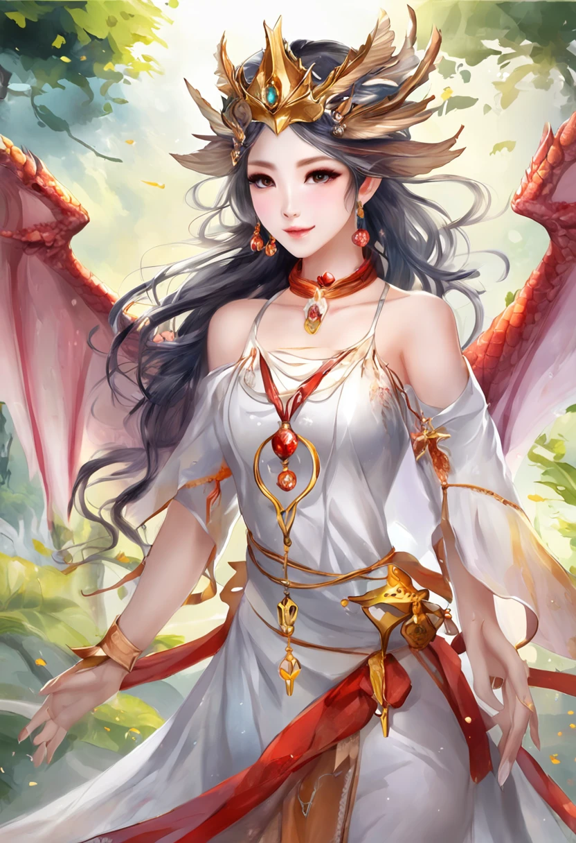 Explore"Dragon Maiden"Unique charm,A beautiful girl of the ancient wind dragon clan,Heterochromia in both eyes,Slender and delicate body,A flowing posture suspended in the air,Brilliant dragon scale skin,Dragon wings unfold,The night sky is shining with stars,Dancing elves,It's like a fairytale wonderland。