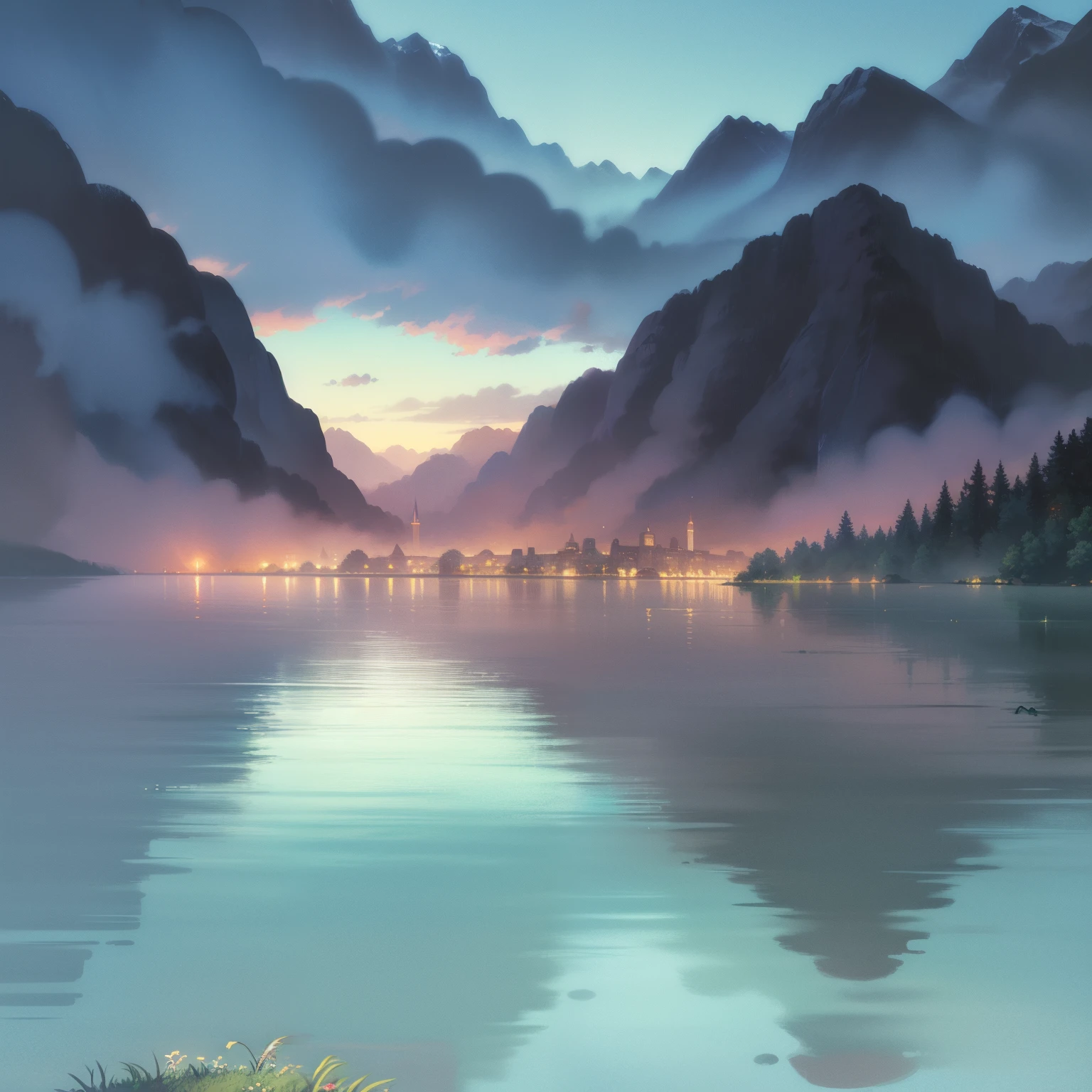 landscape, water, (extremely detailed CG unity 8k wallpaper), most beautiful artwork in the world, professional majestic oil painting, intricate, High Detail, Sharp focus, dramatic, photorealistic painting art