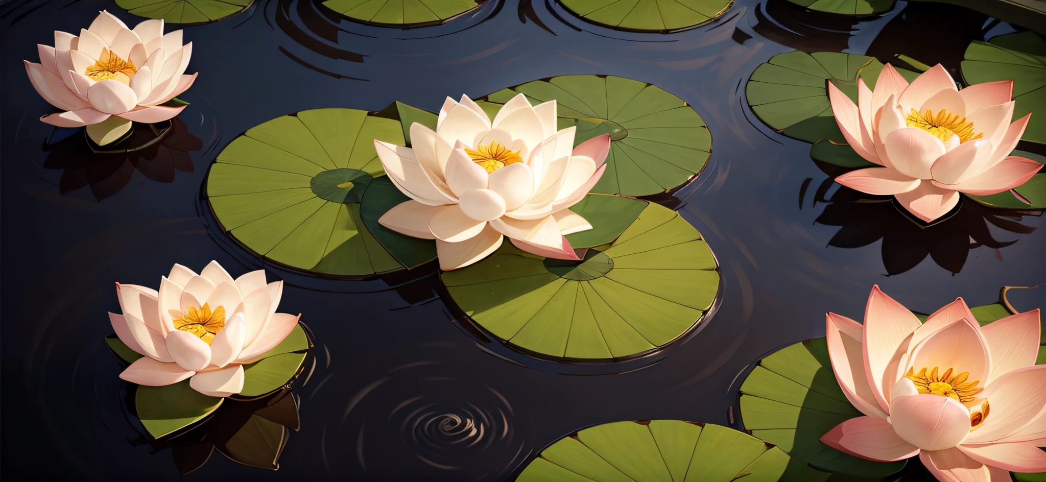 Create an image with a background filled with several lotus flowers, conveying a sense of universalism.