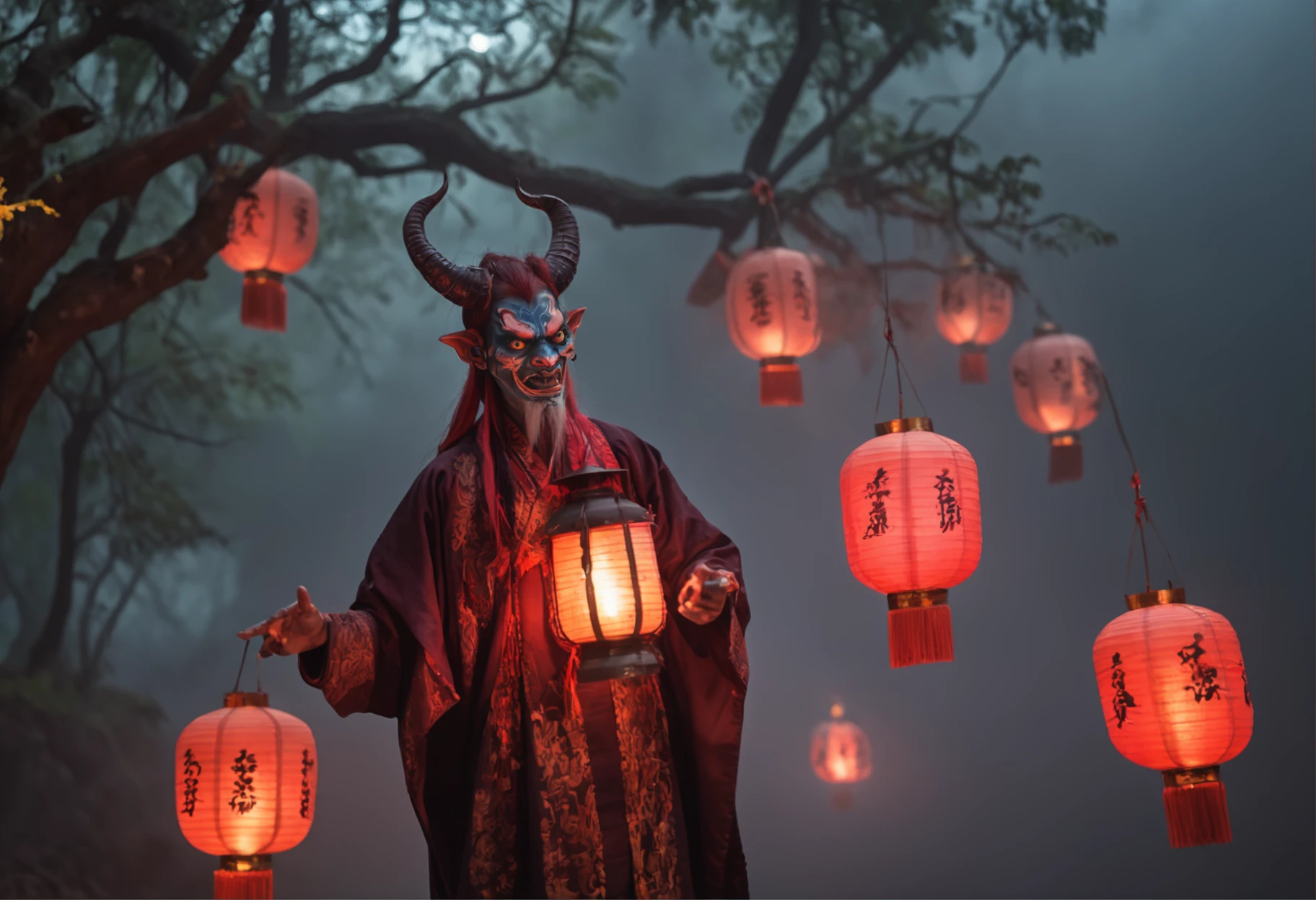 "A mesmerizing and haunting portrayal of the 'Night Parade of One Hundred Demons' – a masterpiece with impeccable quality, depicting a mystical and ethereal atmosphere. Capture the essence of the parade with intricate details, immersive lighting and shadows, vibrant colors, and dynamic angles. Showcase a diverse range of supernatural creatures and spirits, each with their unique characteristics and expressions. Emphasize the mesmerizing glow of lanterns, the eerie ambiance of moonlight, and the mystique of mist and fog. Transport the viewer to a world filled with otherworldly wonders, where ancient folklore comes to life and the boundary between reality and fantasy blurs."