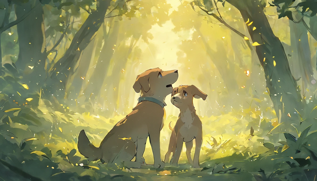 O cachorrinho era pequeno e fofo na floresta, com pelagem macia e olhos brilhantes, Luke immediately felt a special connection with him, He took him in his arms and decided to call the puppy "Bolinha", due to his playful way