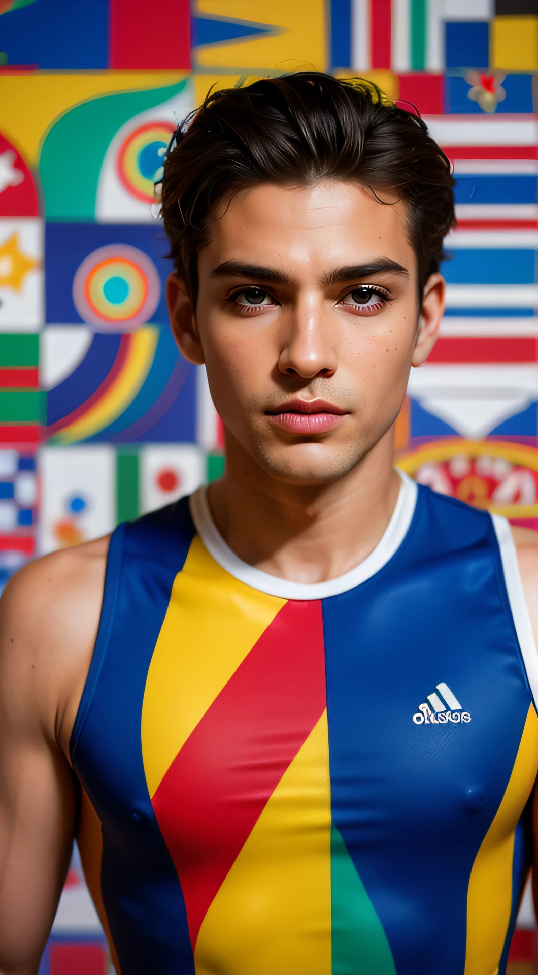 (LOÏC BRUNI, FROM 29 YEARS OLD., French athlete competing in mountain biking, Posa de frente y relajado, Alegre, sonriente. Eduardo Kobra ,Romero Brito,Los gemelos que se llenan ,multidimensional geometric wall PORTRAIT, arte, Chibi, yang08k, Beautiful, Colorante, Obras primarias, calidad superior, La mejor calidad, arte oficial, beautiful and aesthetic, 512 mil