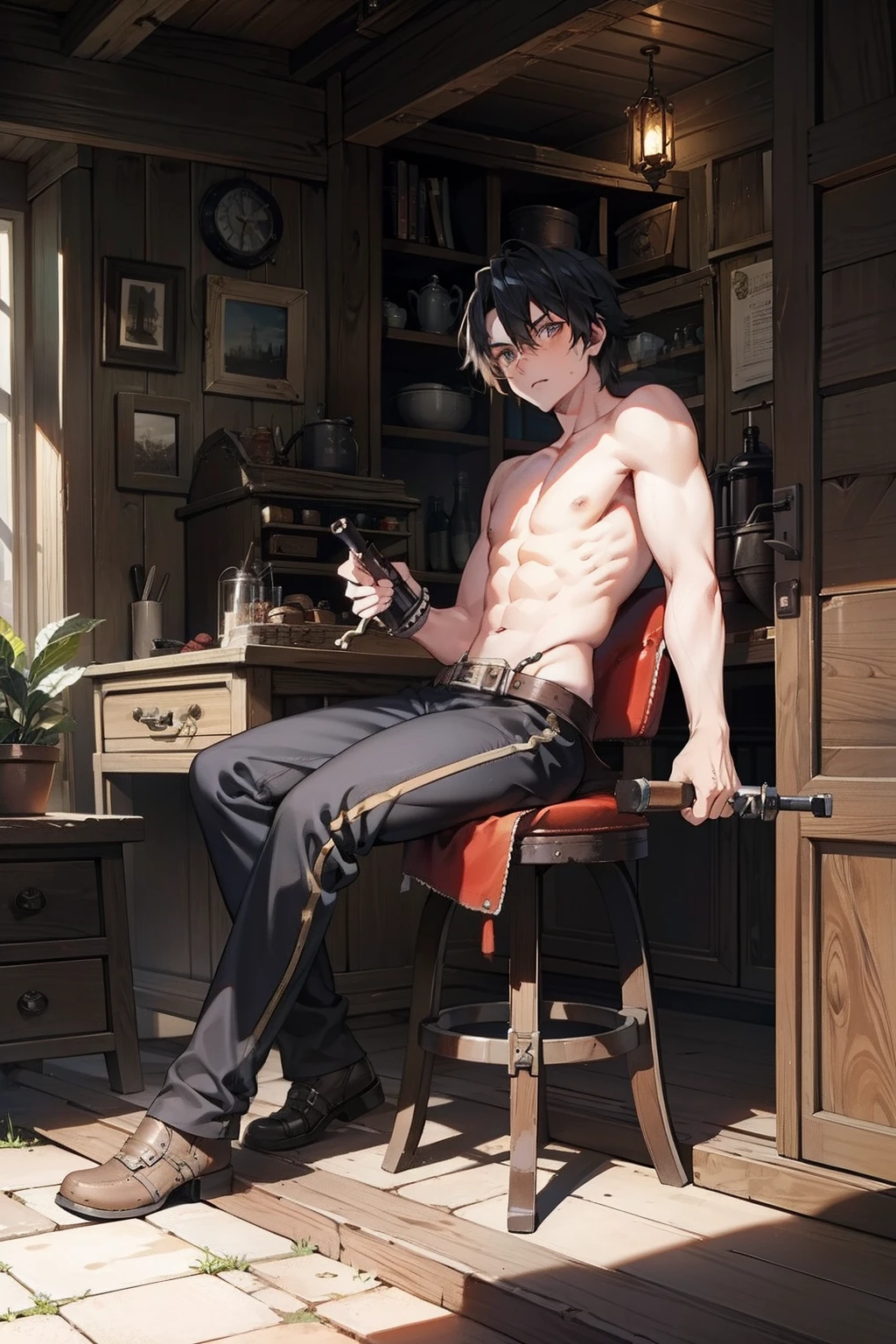 blacksmith Knock on the iron hammer Sit up steampunc twinks male people
